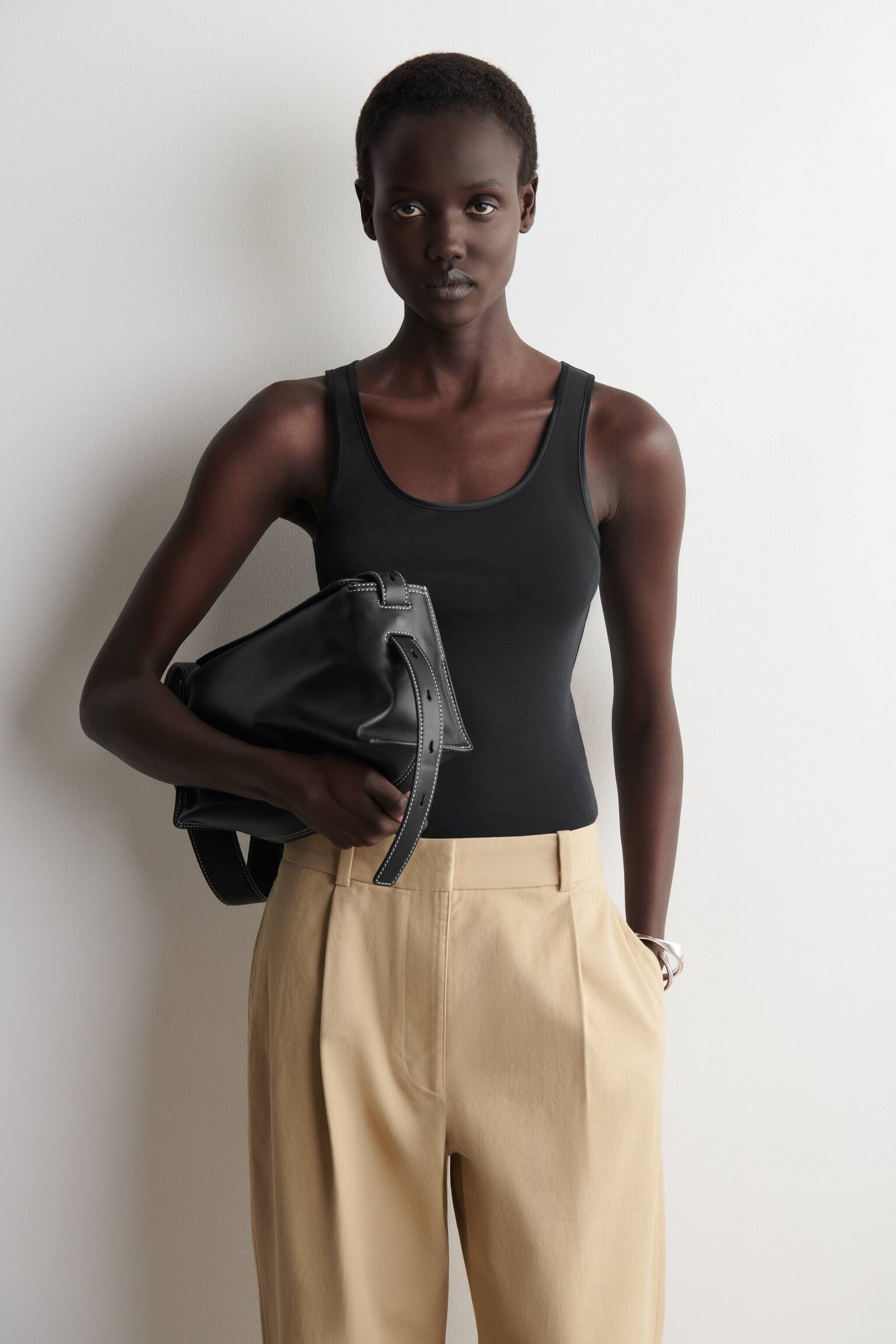 SATIN-TRIMMED COTTON-JERSEY TANK TOP - BLACK/PINK - 1