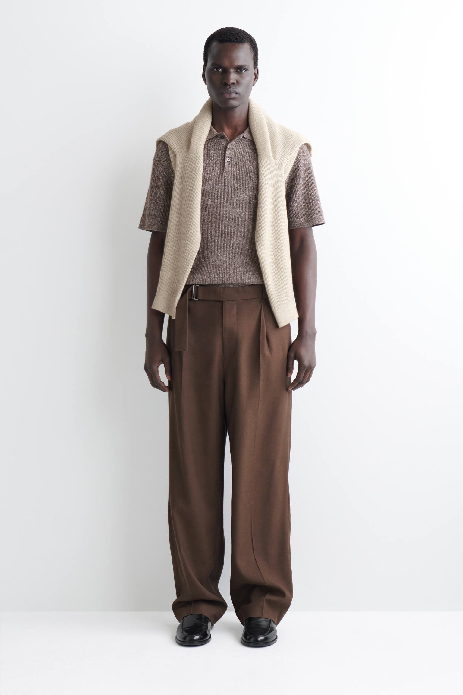 CASHMERE-LINEN POLO SHIRT - BROWN MÉLANGE - 4