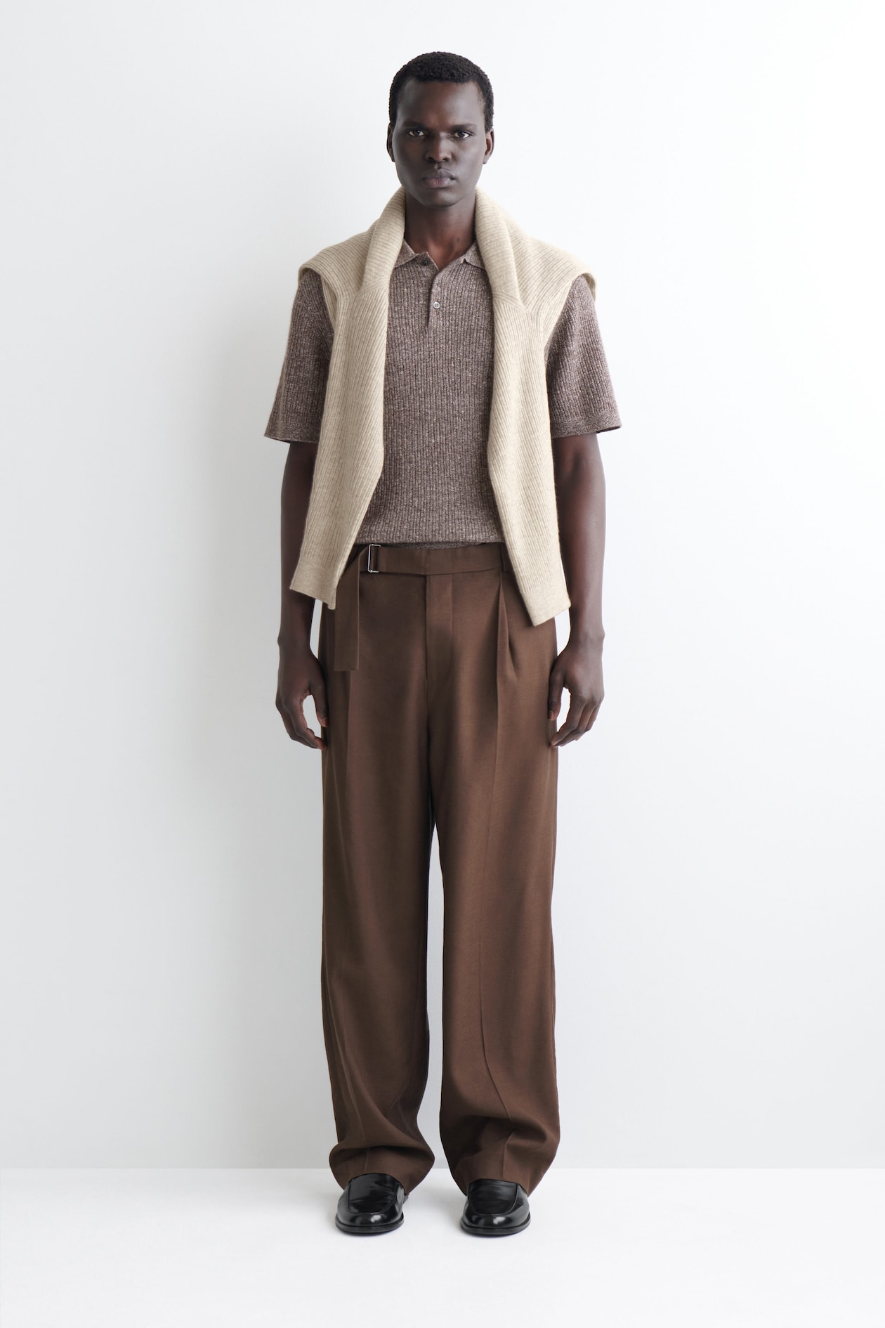 CASHMERE-LINEN POLO SHIRT — BROWN MÉLANGE