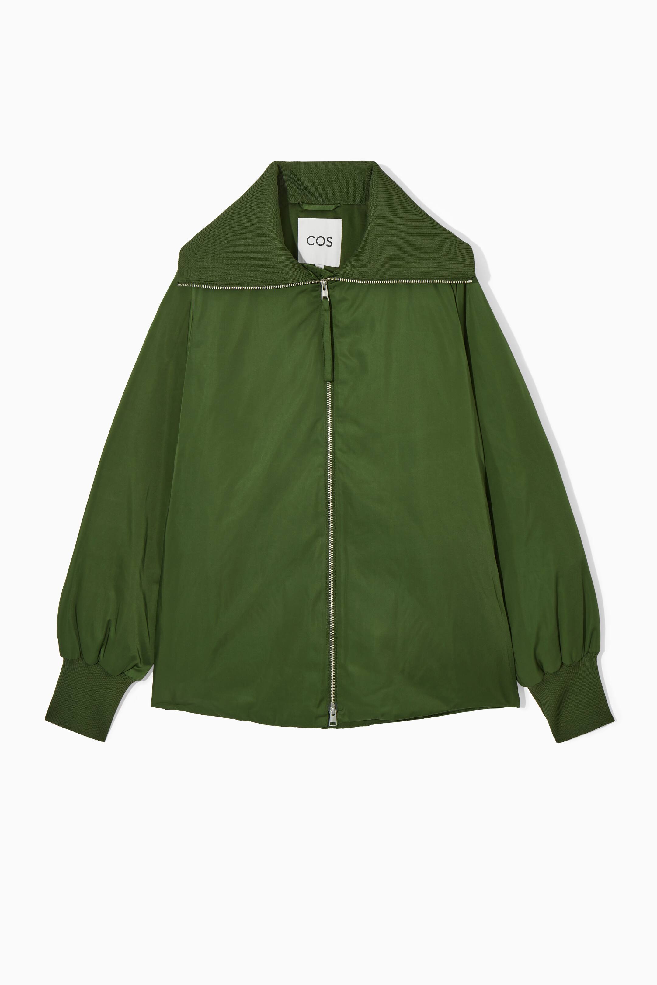 View larger image: RIBBED-COLLAR PUFFER JACKET - DARK GREEN - Ladies | H&M GB 1