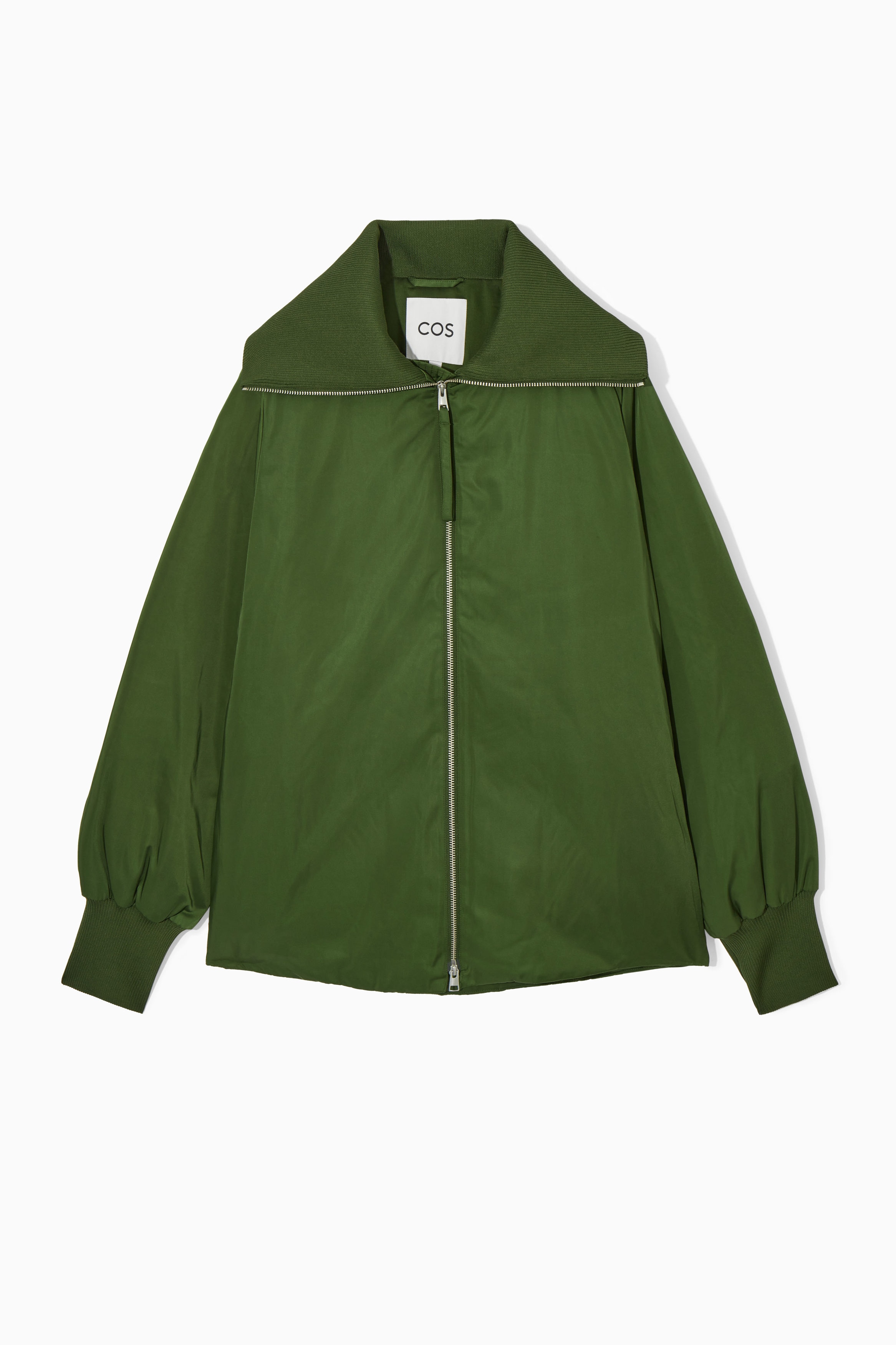 RIBBED-COLLAR PUFFER JACKET - DARK GREEN | COS