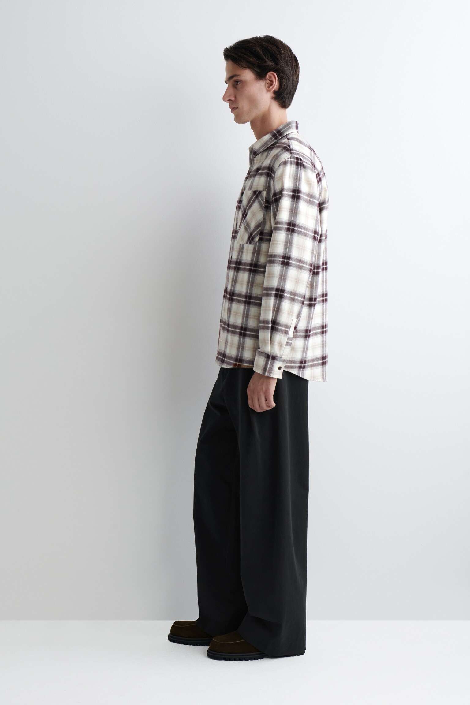 CHECKED PIMA COTTON SHIRT - BEIGE / BURGUNDY / CHECKED - 4