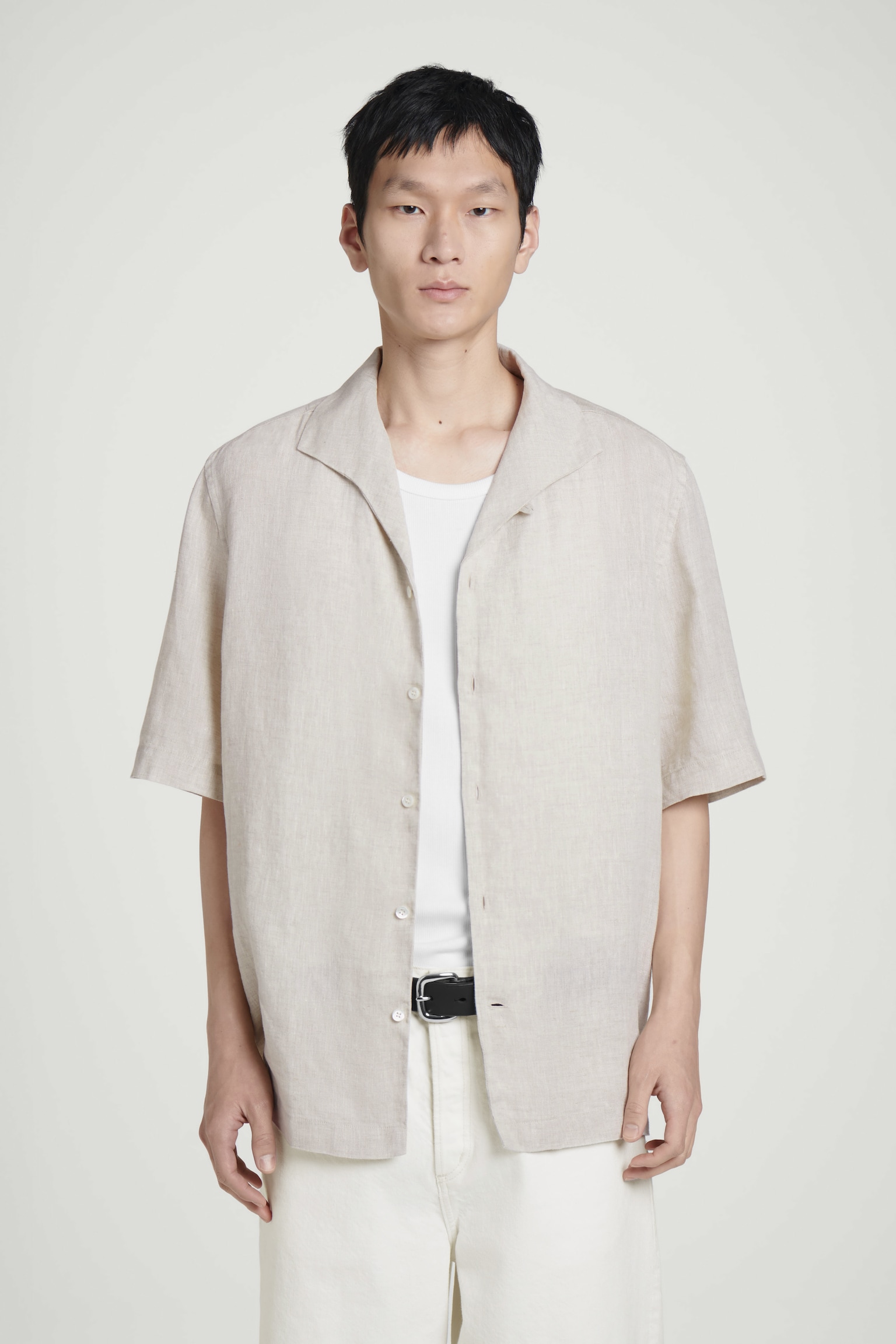 LINEN SHORT-SLEEVED SHIRT - BEIGE / UNDYED/WHITE/BLACK/WHITE / BLUE / PRINTED
