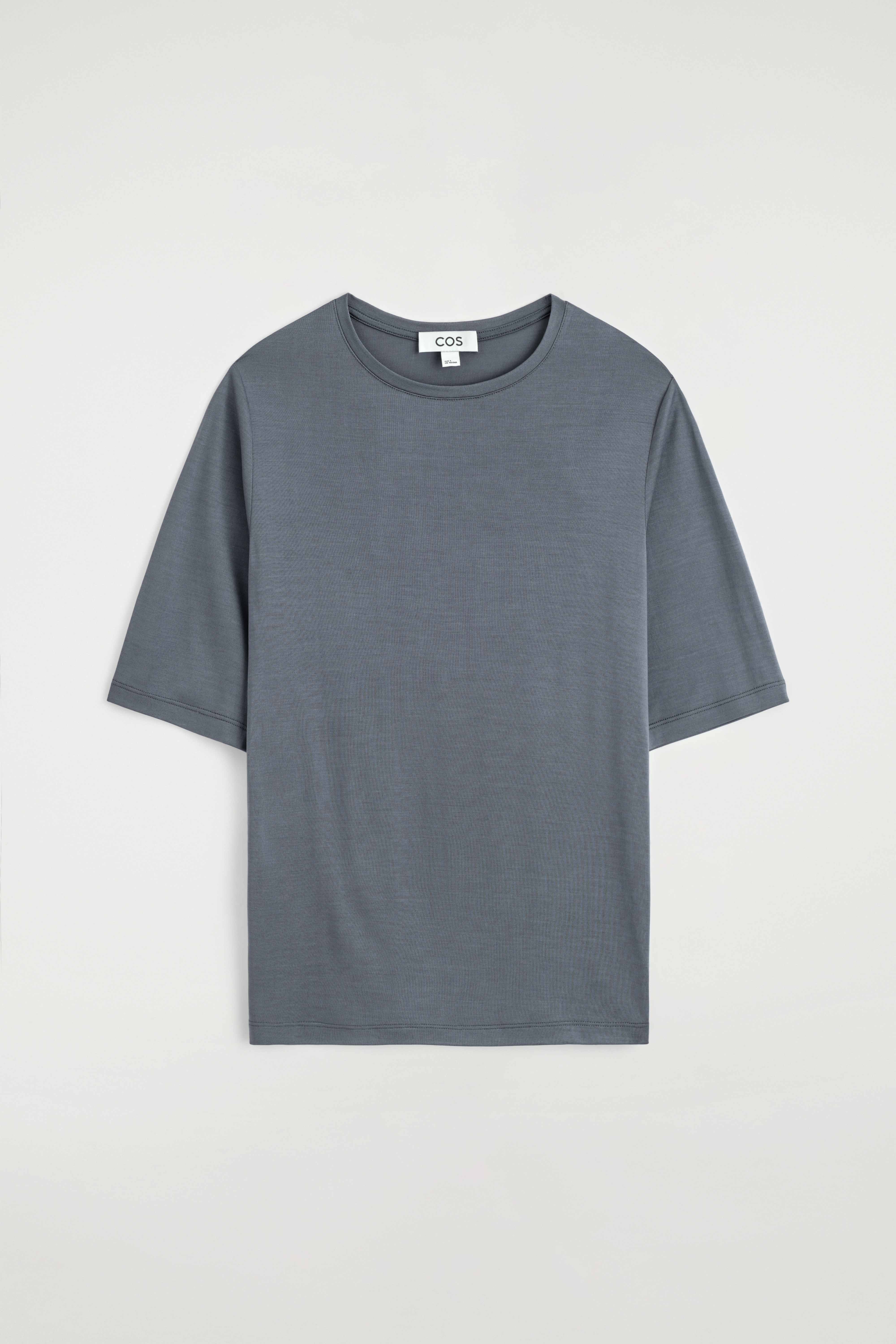 T-SHIRT IN SETA FLUIDA - BLU ACCIAIO/NERO