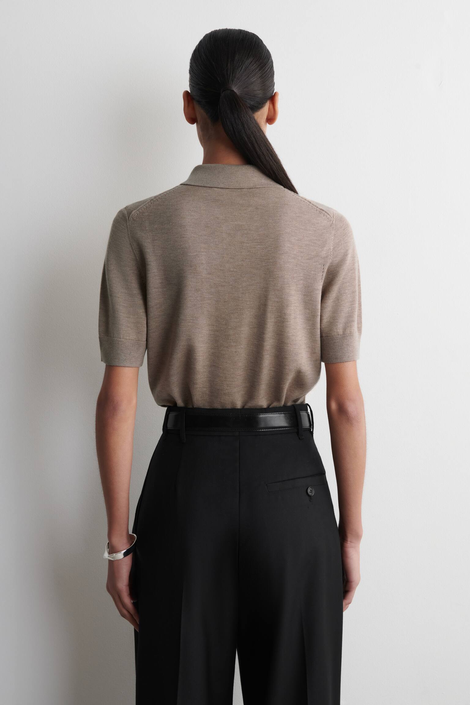 SHRUNKEN WOOL-BLEND POLO SHIRT - BEIGE  MÉLANGE/BLUE - 5