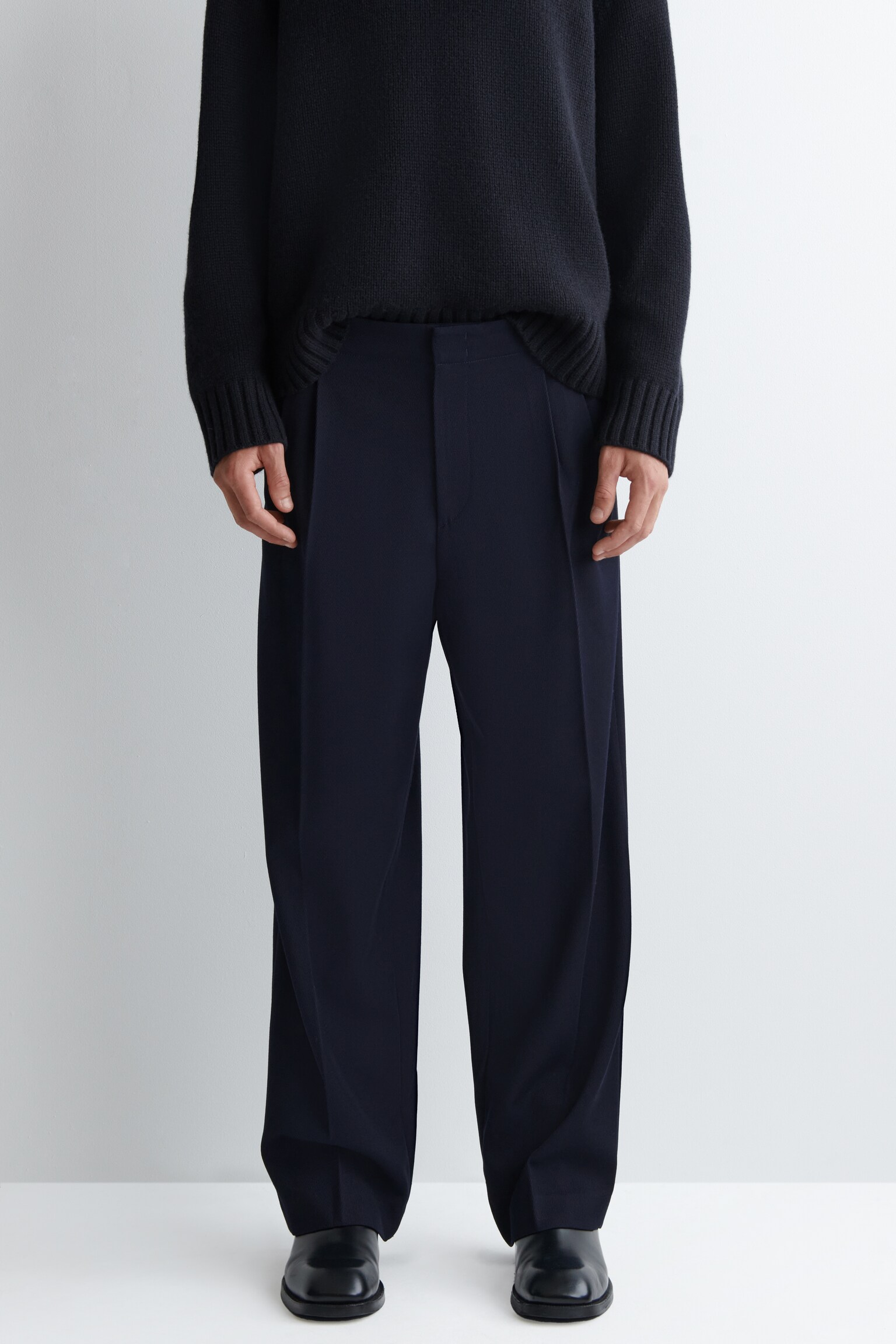 PLEATED WOOL-BLEND STRAIGHT-LEG TROUSERS - AZUL MARINO - 3