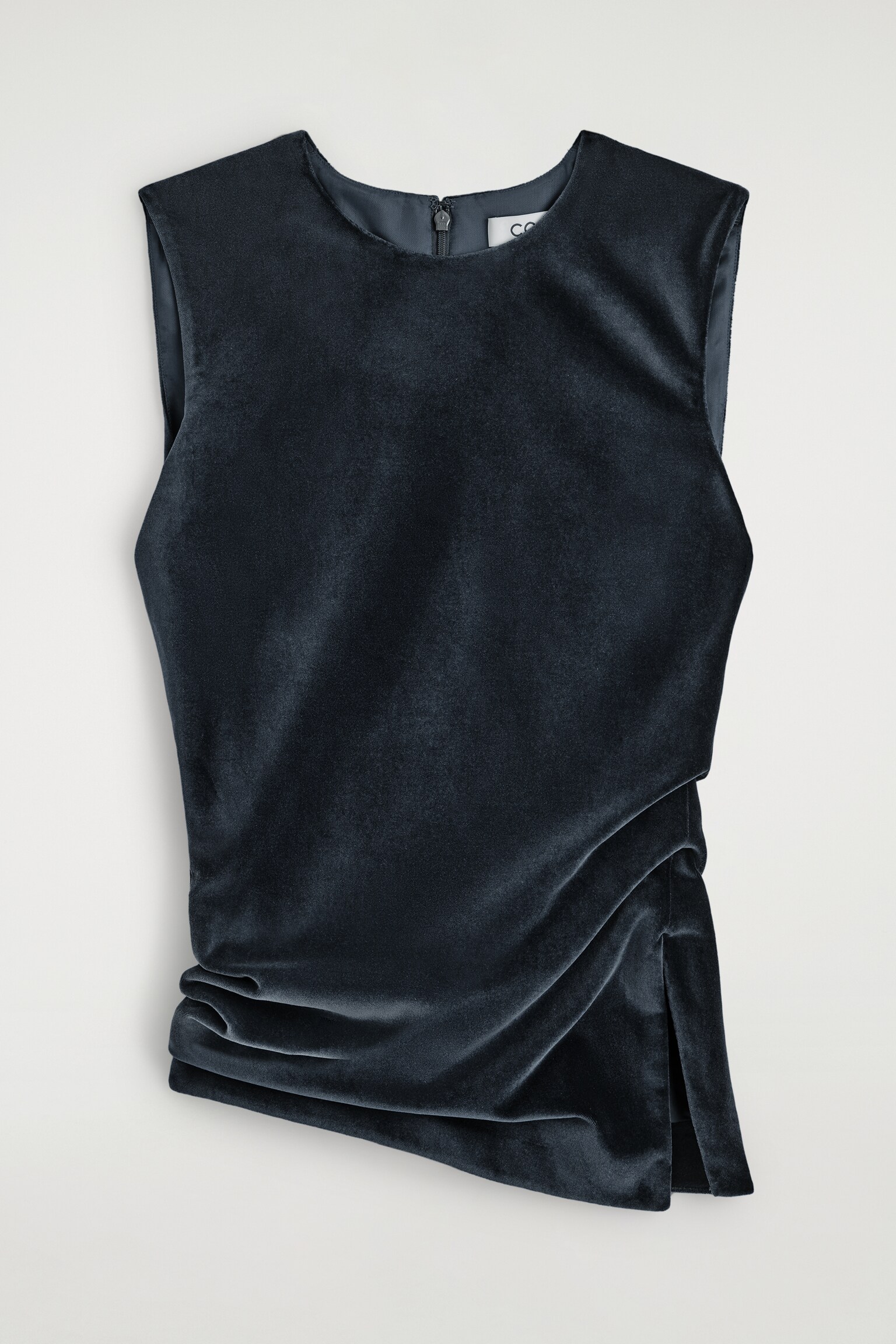 ASYMMETRIC VELVET TOP - NAVY/DARK BROWN - 2