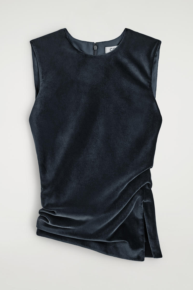 Cos Asymmetric Velvet Top In Blue