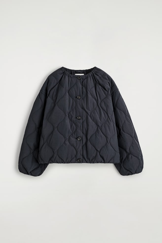 GATHERED QUILTED DOWN JACKET - NAVY/ECRU - 1