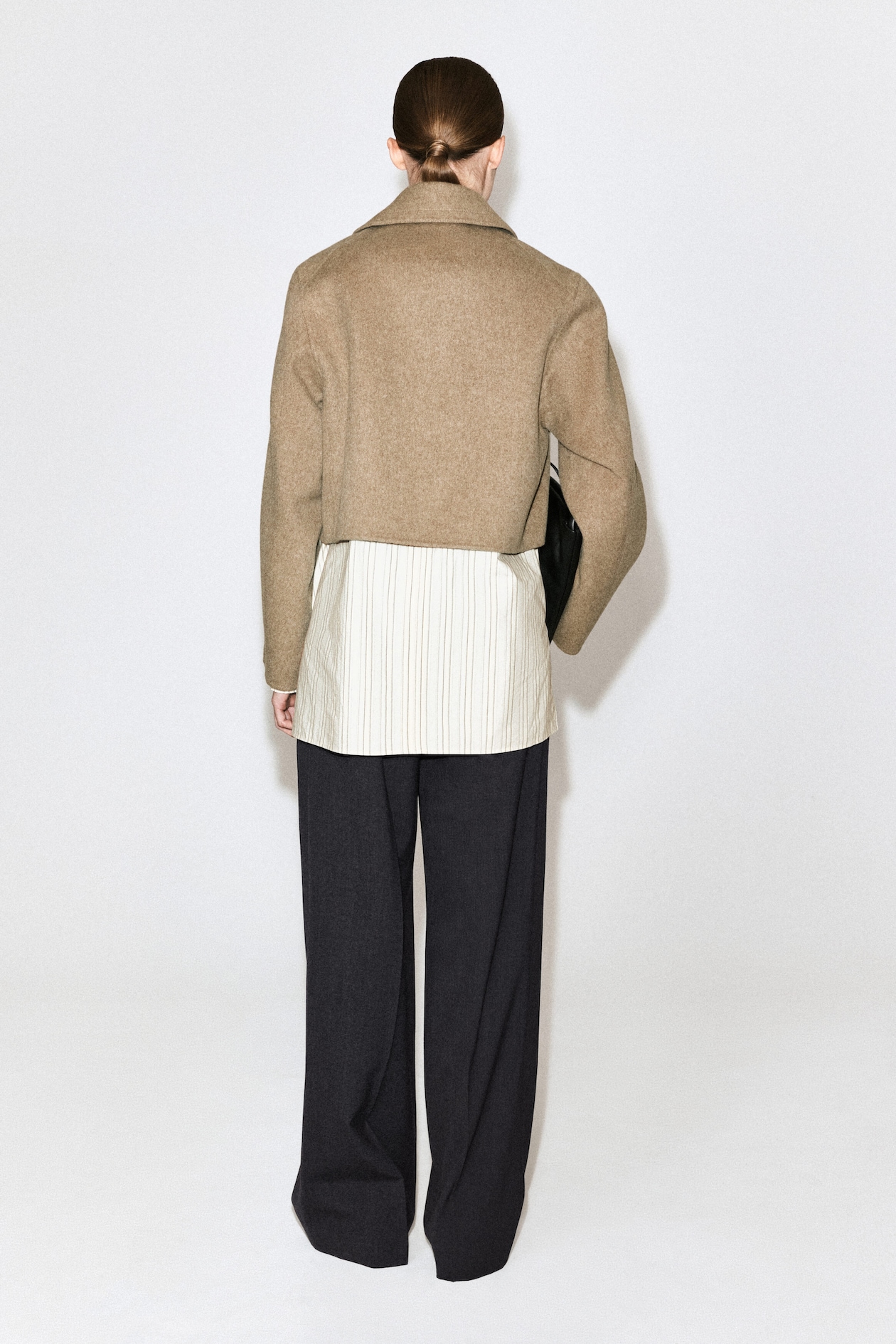 OVERSIZED CROPPED DOUBLE-FACED WOOL JACKET — BEIGE