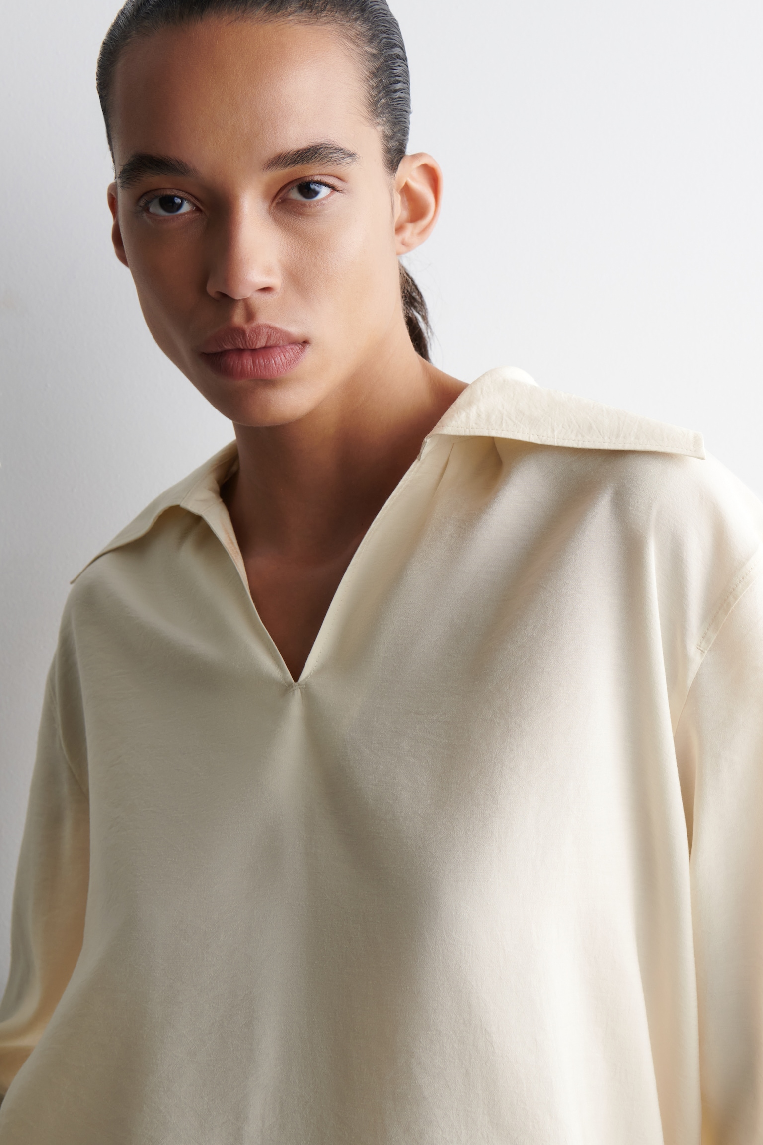 BLOUSE À COL LARGE EN MODAL - ÉCRU/BRUN FONCÉ - 7