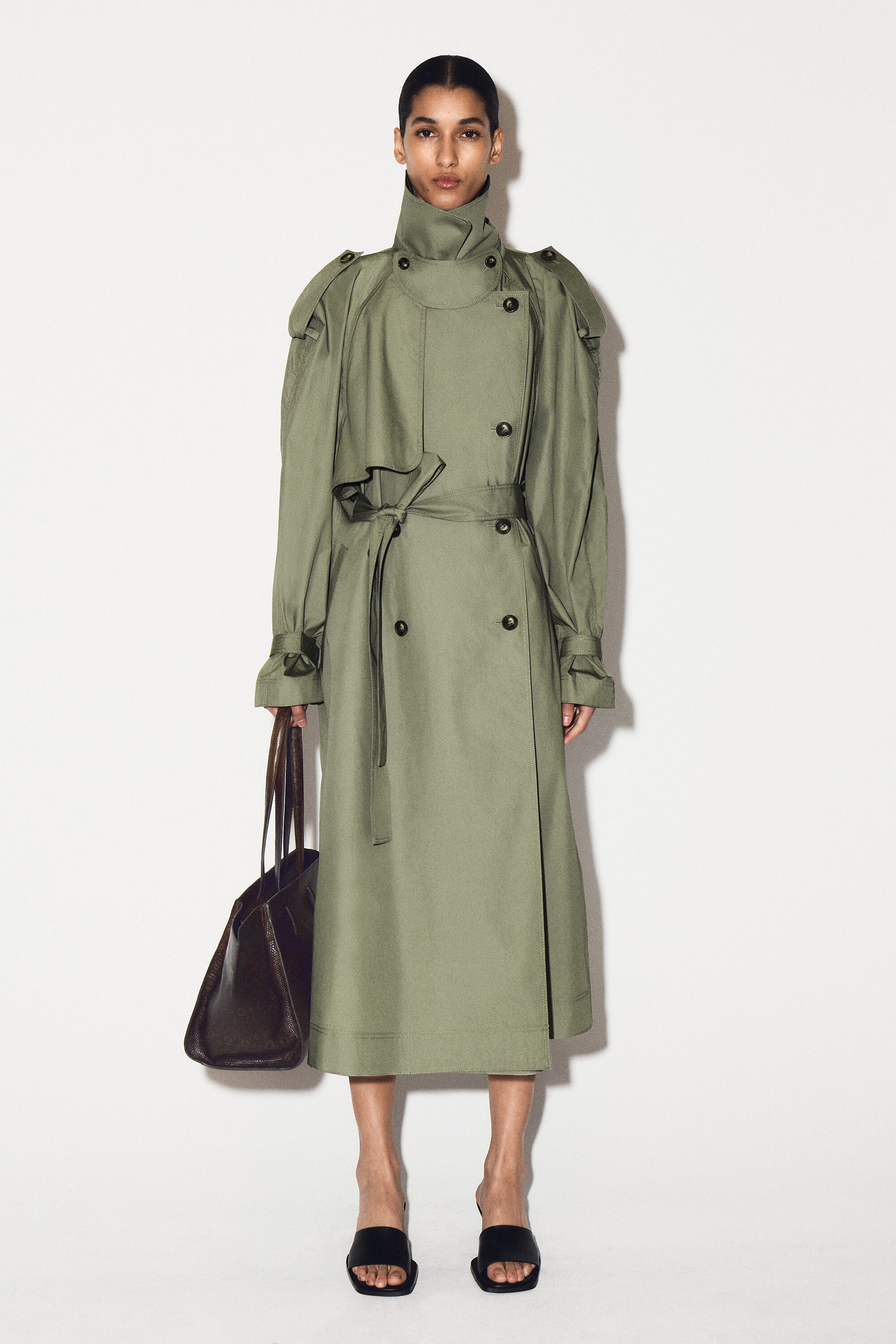 mock-NECK COTTON TRENCH COAT - LIGHT KHAKI | COS US
