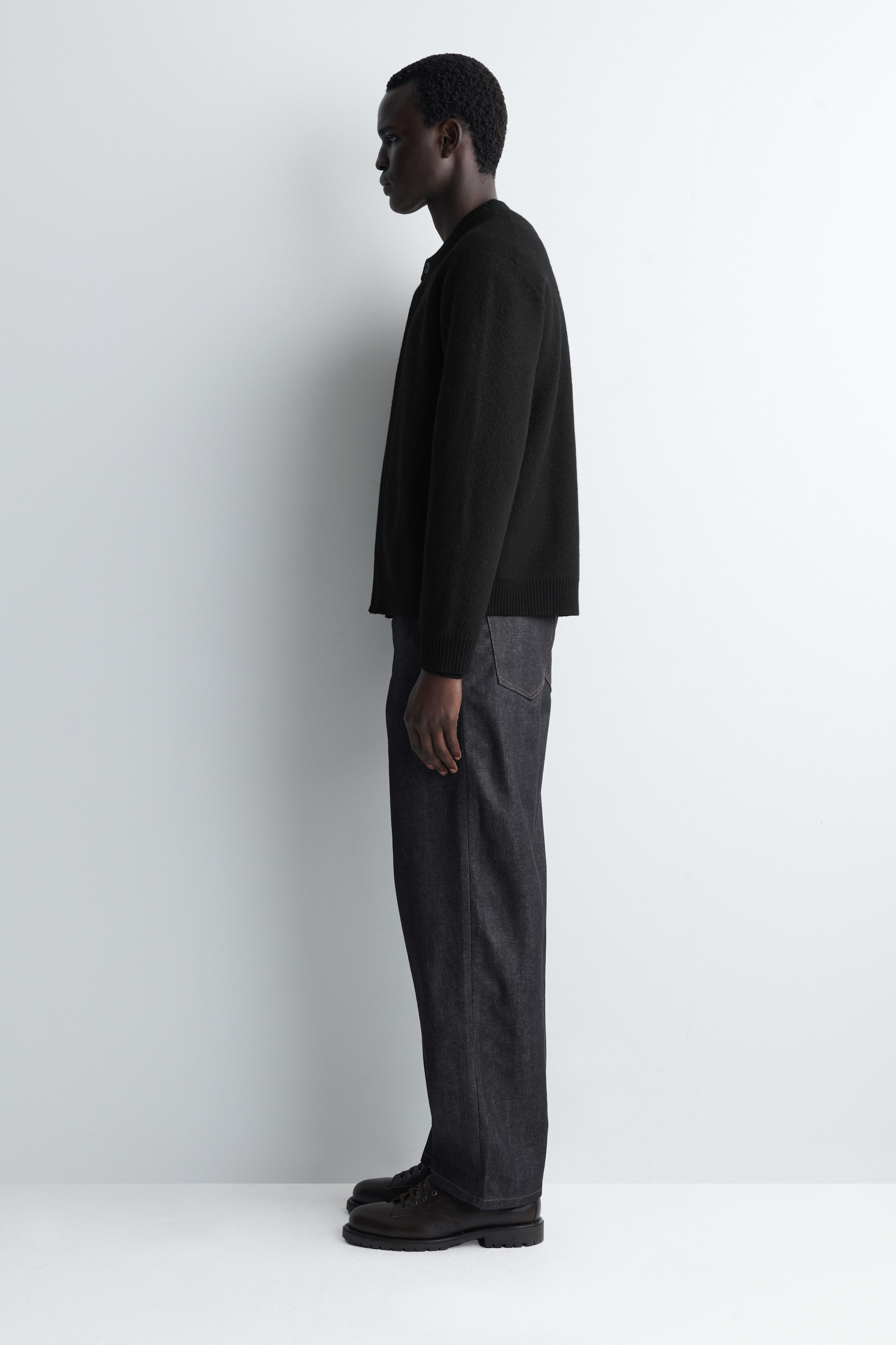 BOILED-WOOL CREW-NECK CARDIGAN