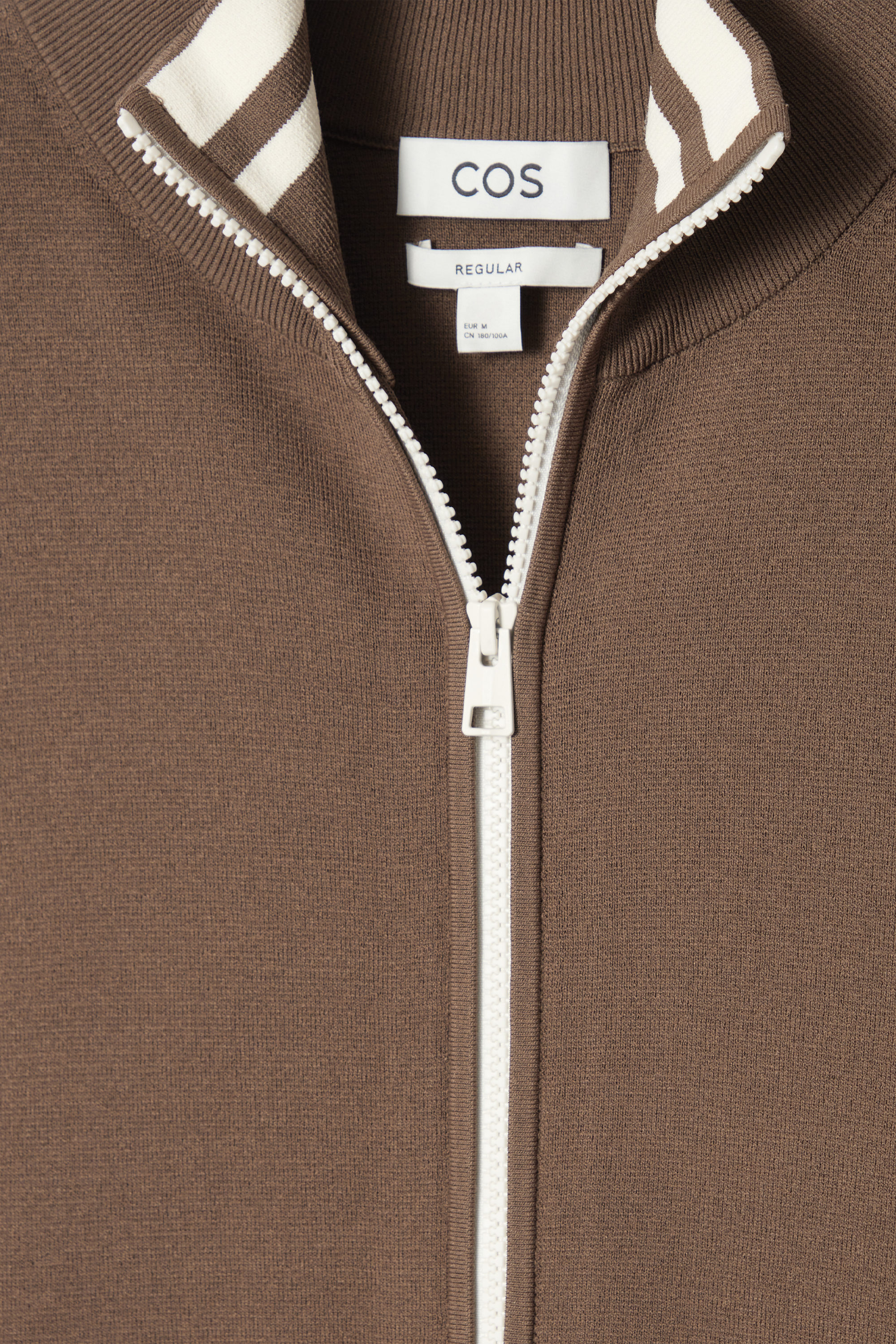 CONTRAST-STRIPE KNITTED TRACK JACKET - BROWN / IVORY | COS US