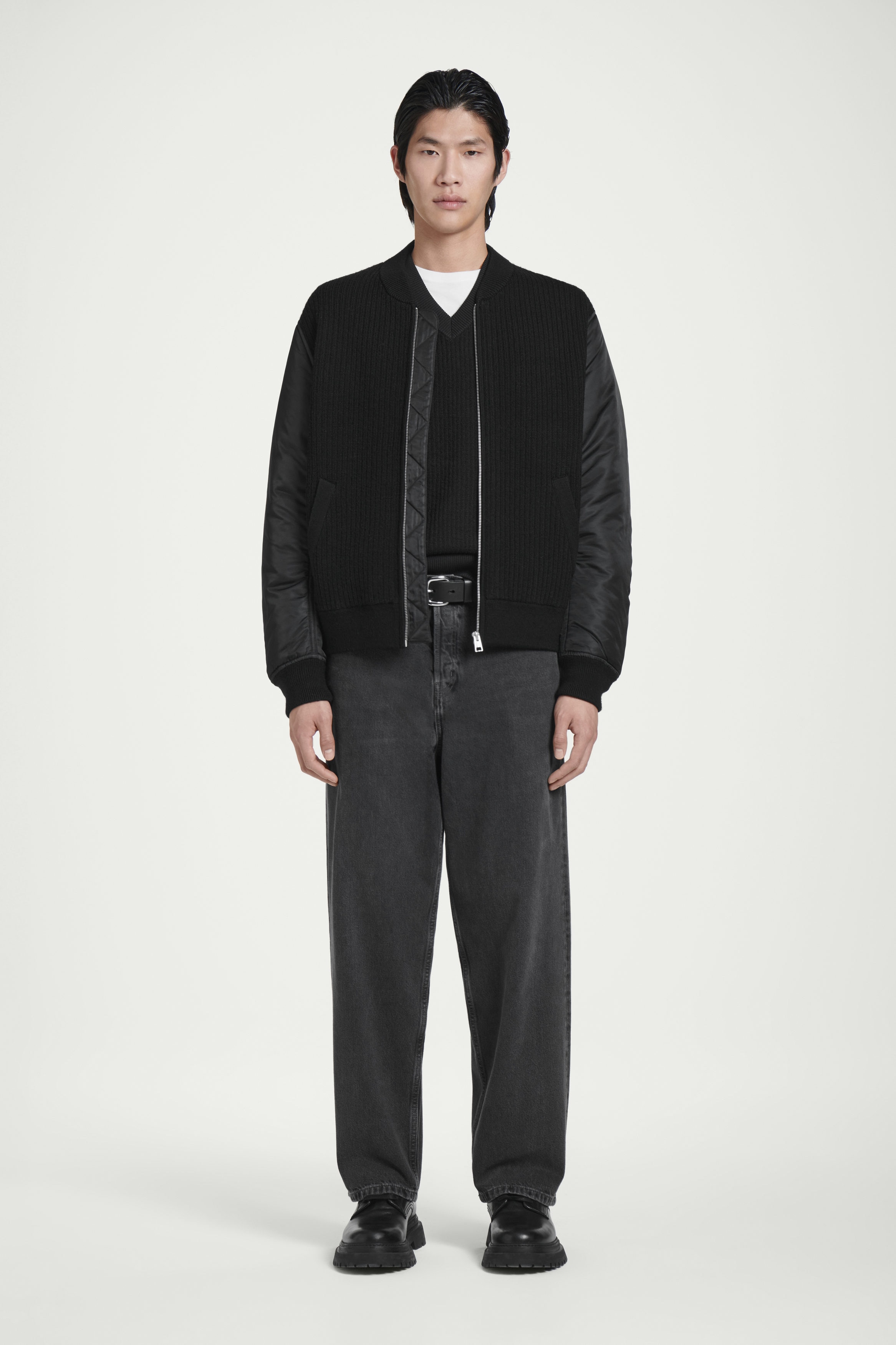 【SPERONE】Real Merino Bomber Jacket MERINO WOOL AND NYLON BOMBER JACKET - BLACK | COS