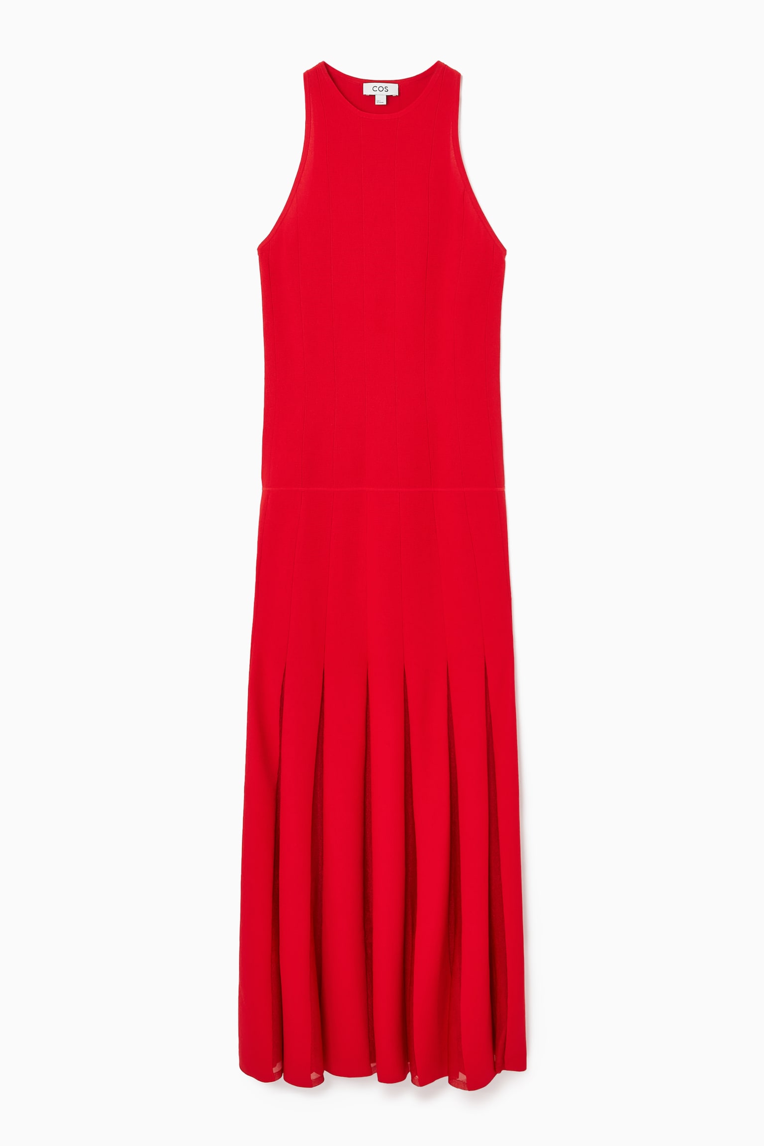 PLEATED RACER-NECK MAXI DRESS - RED/BLACK
