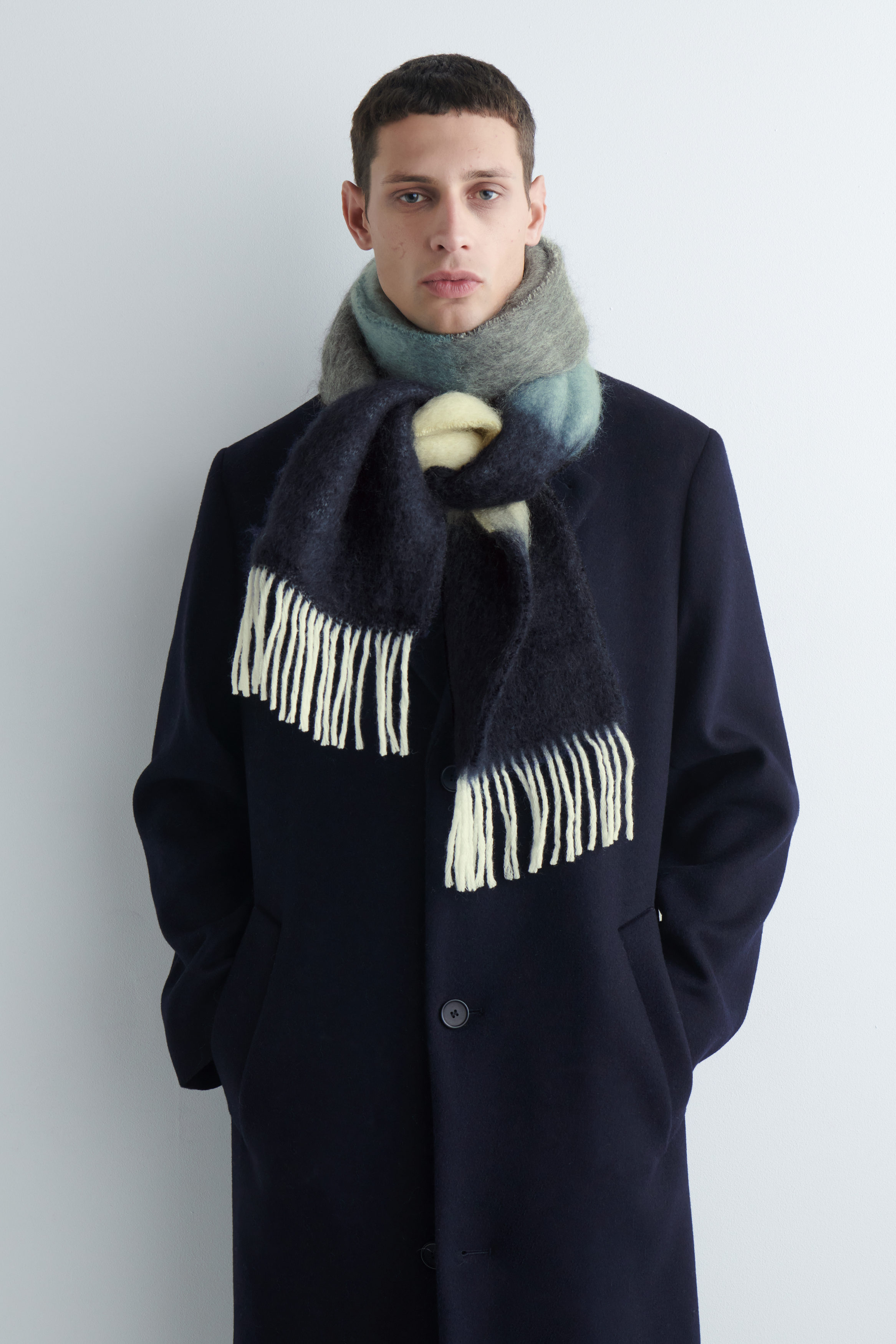 FRINGED MOHAIR SCARF - NAVY / CREAM / GRAY | COS US