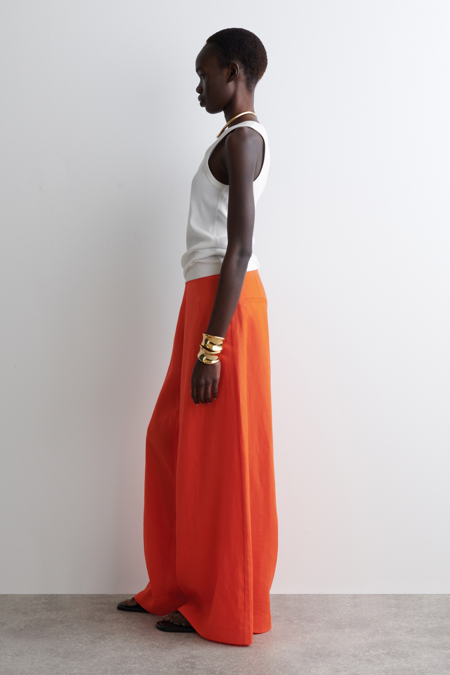 PANTALÓN ANCHO DE LINO - NARANJA/AZUL MARINO - 6