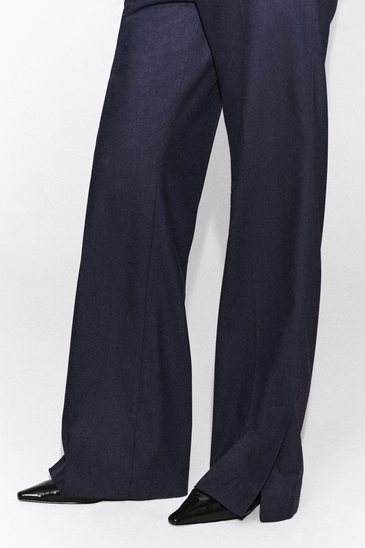 WOOL-BLEND FLARED PANTS — NAVY