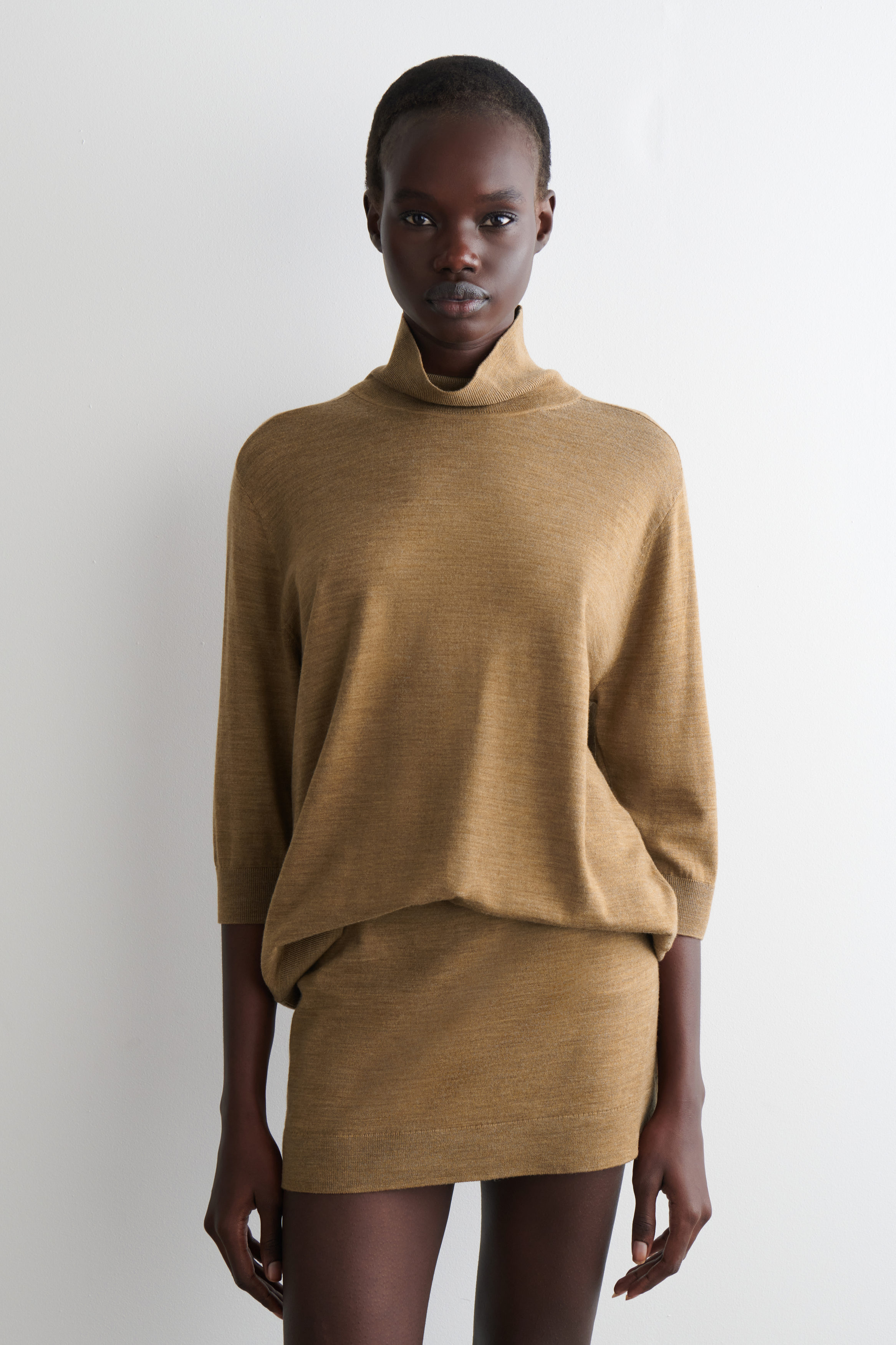MERINO WOOL ROLL-NECK SWEATER - CARAMEL MÉLANGE | COS US