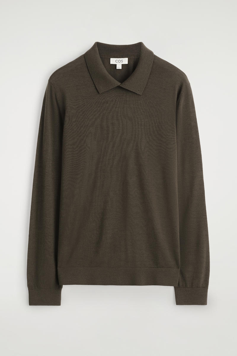 Cos Merino Wool Button-collar Sweater In Brown