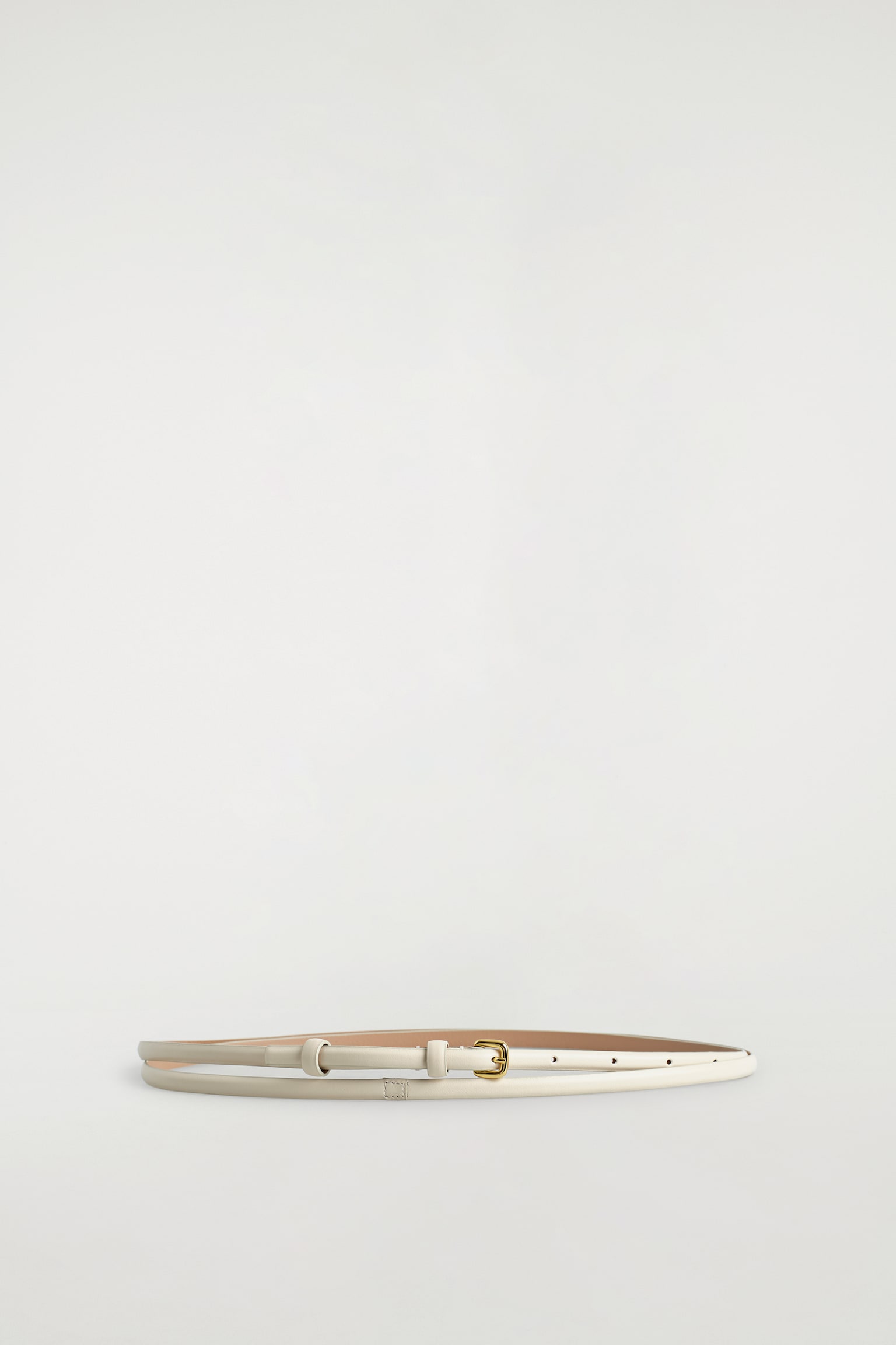 DOUBLE-WRAP SKINNY LEATHER BELT - WHITE/BROWN - 2