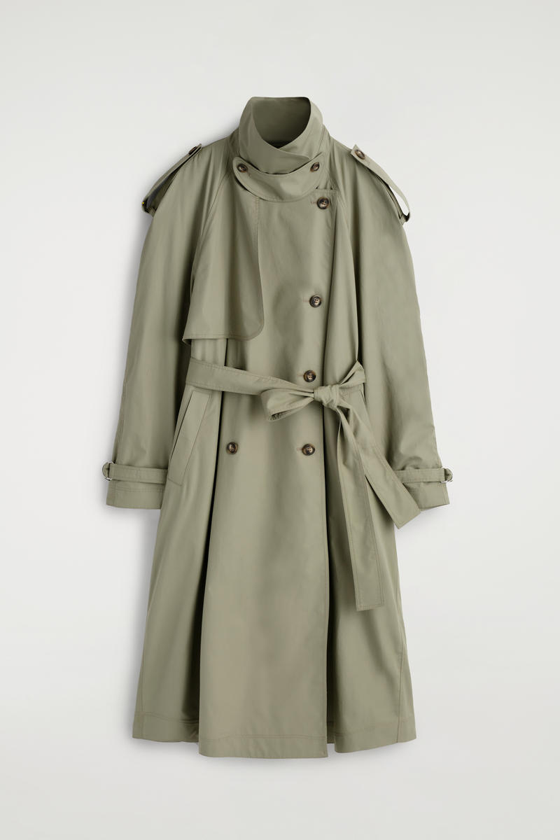 Funnel-Neck Cotton Trench Coat