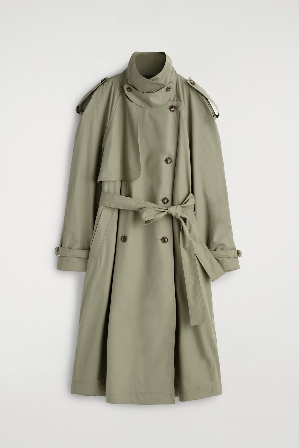 mock-NECK COTTON TRENCH COAT — LIGHT KHAKI