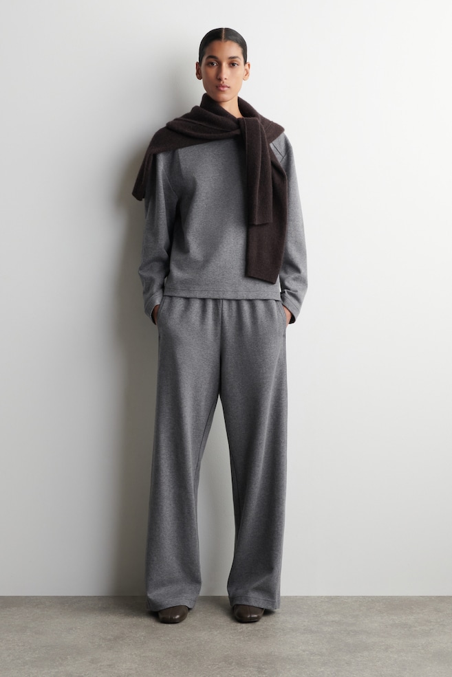 WIDE-LEG COTTON JOGGERS — GREY MÉLANGE