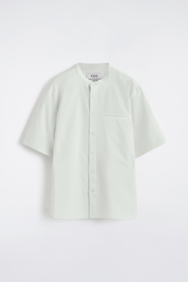 COS Cotton-Poplin Grandad-Collar Shirt In Green Men's Extra Large