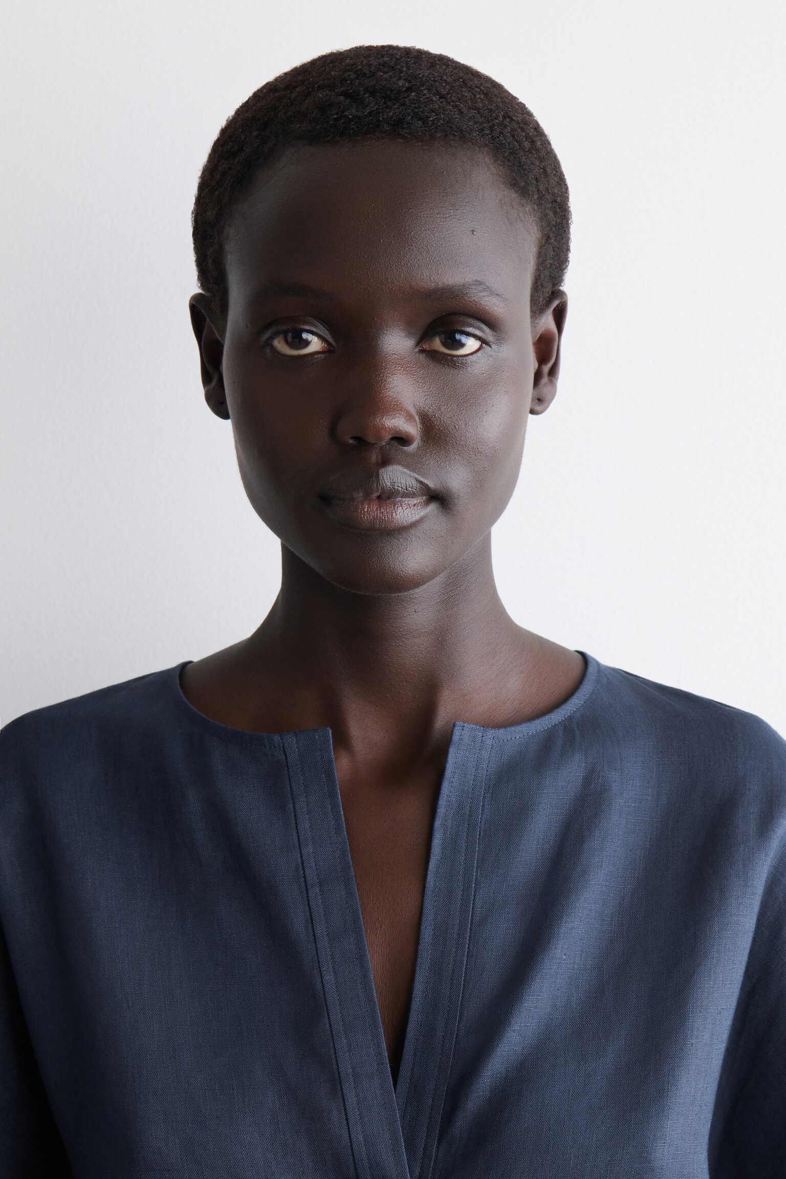 BLOUSE VOLUMINEUSE EN LIN - BLEU FONCÉ/ROUGE ROUILLE - 4