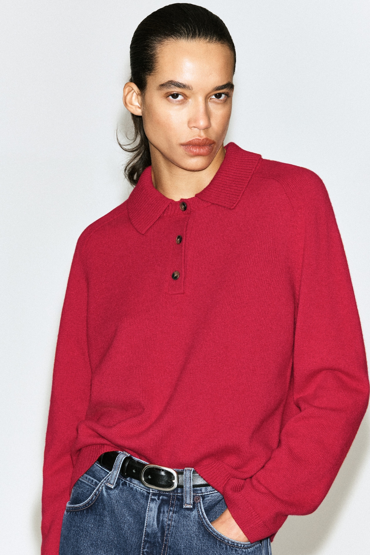 MERINO WOOL POLO SHIRT — RED