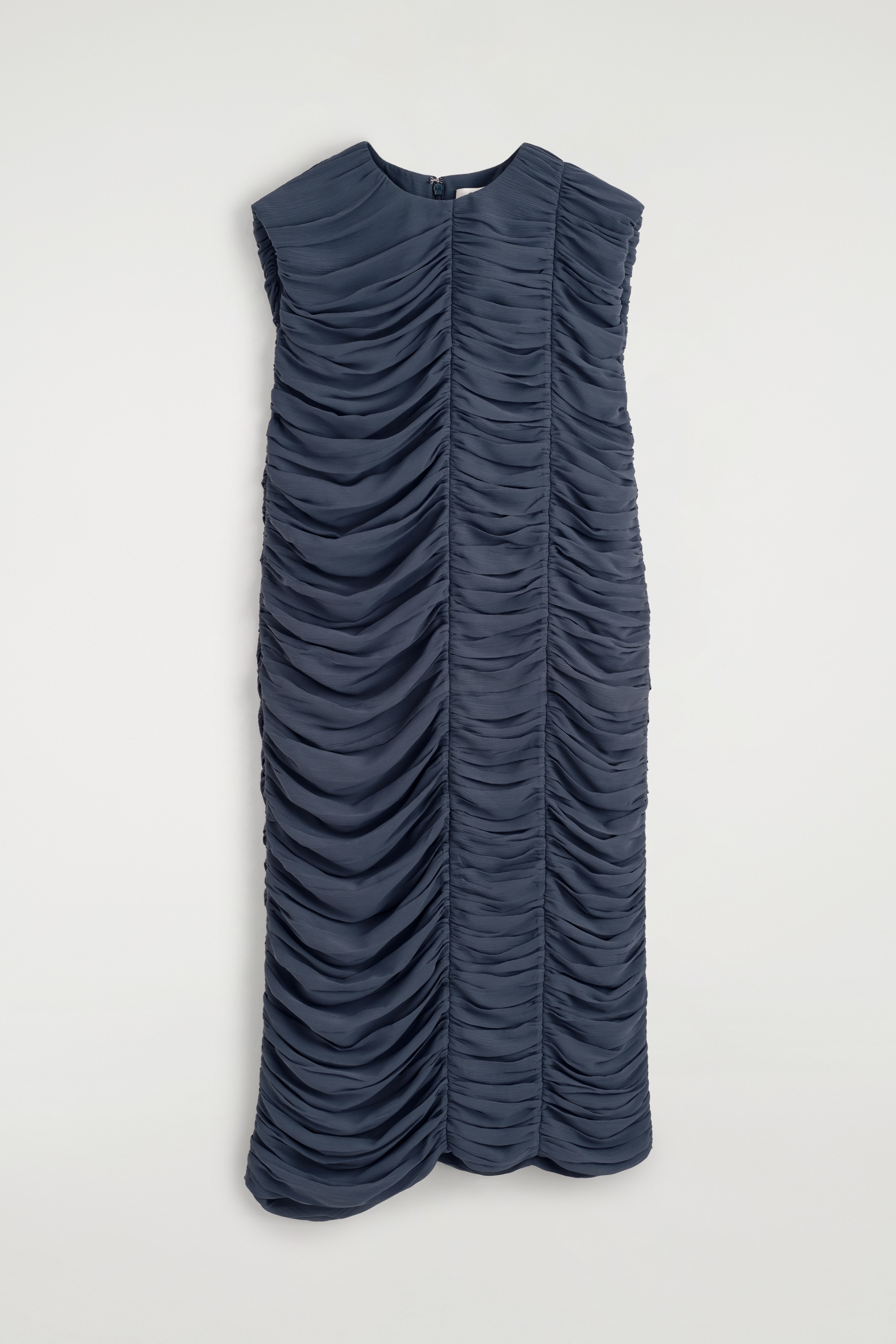 GATHERED PANELLED DRESS - STEEL BLUE