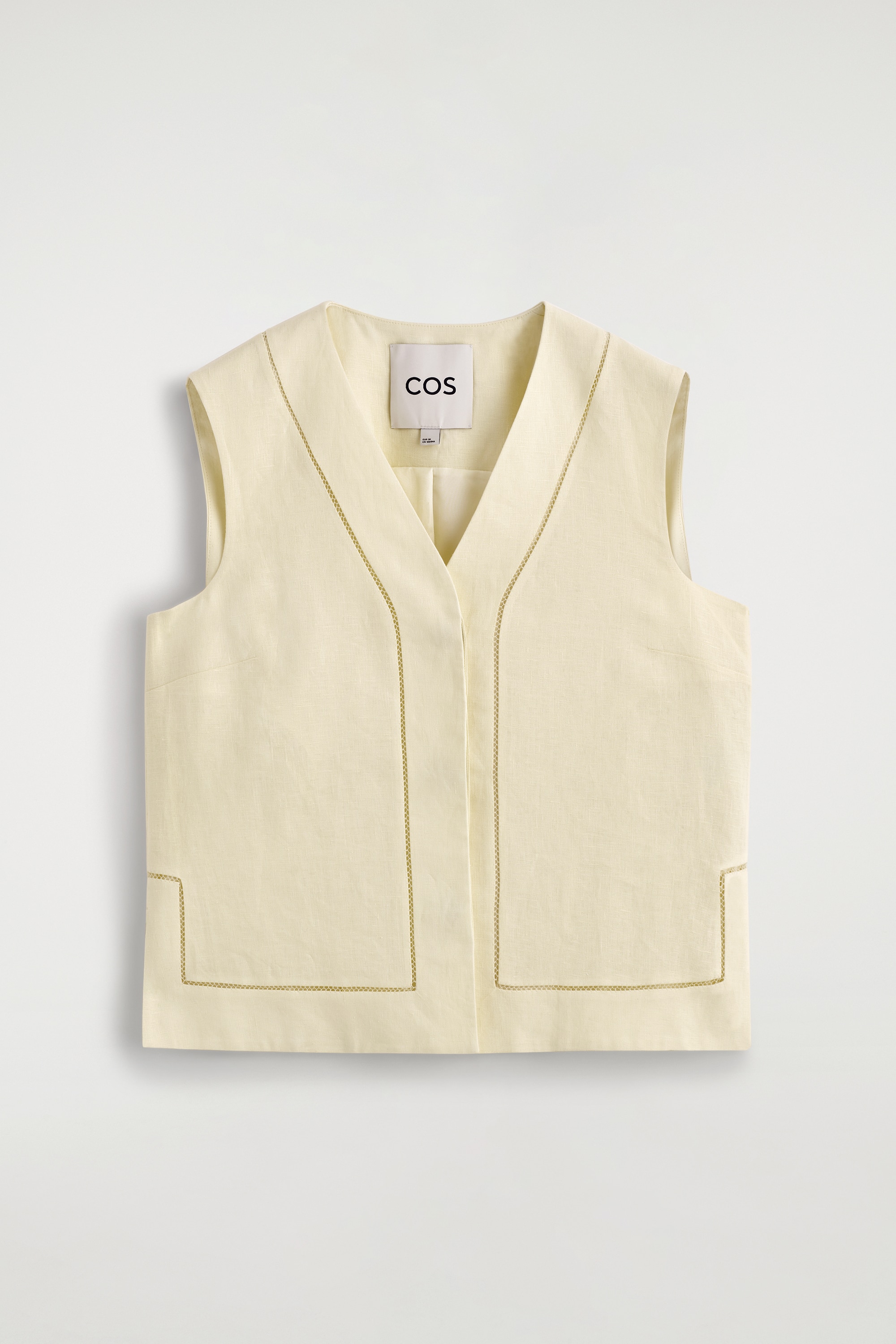 VEST I HØR MED BRODERIDETALJE - SMØRGUL/MARINEBLÅ