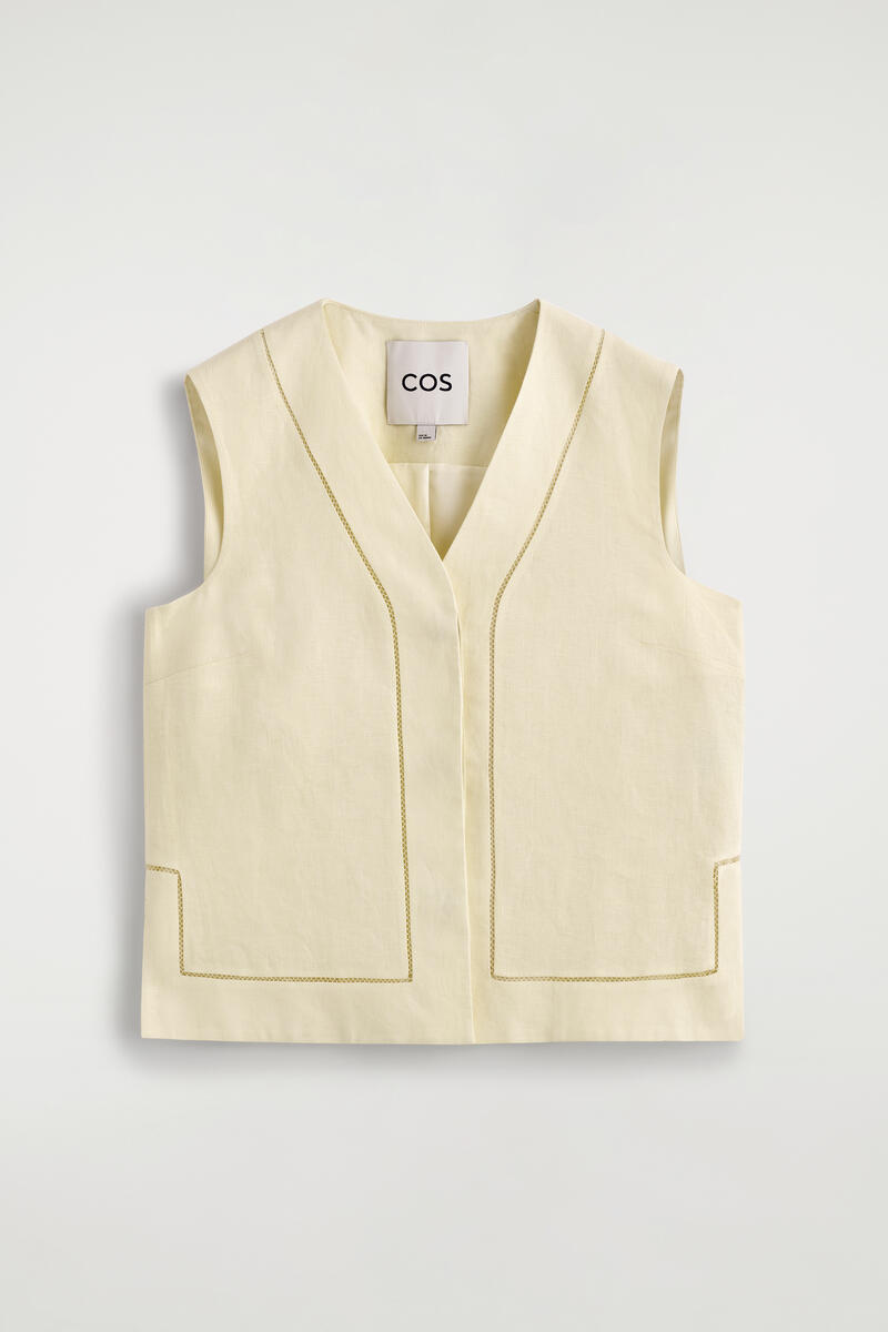 COS Embroidered-Detail Linen Waistcoat In Yellow Women's Size 42