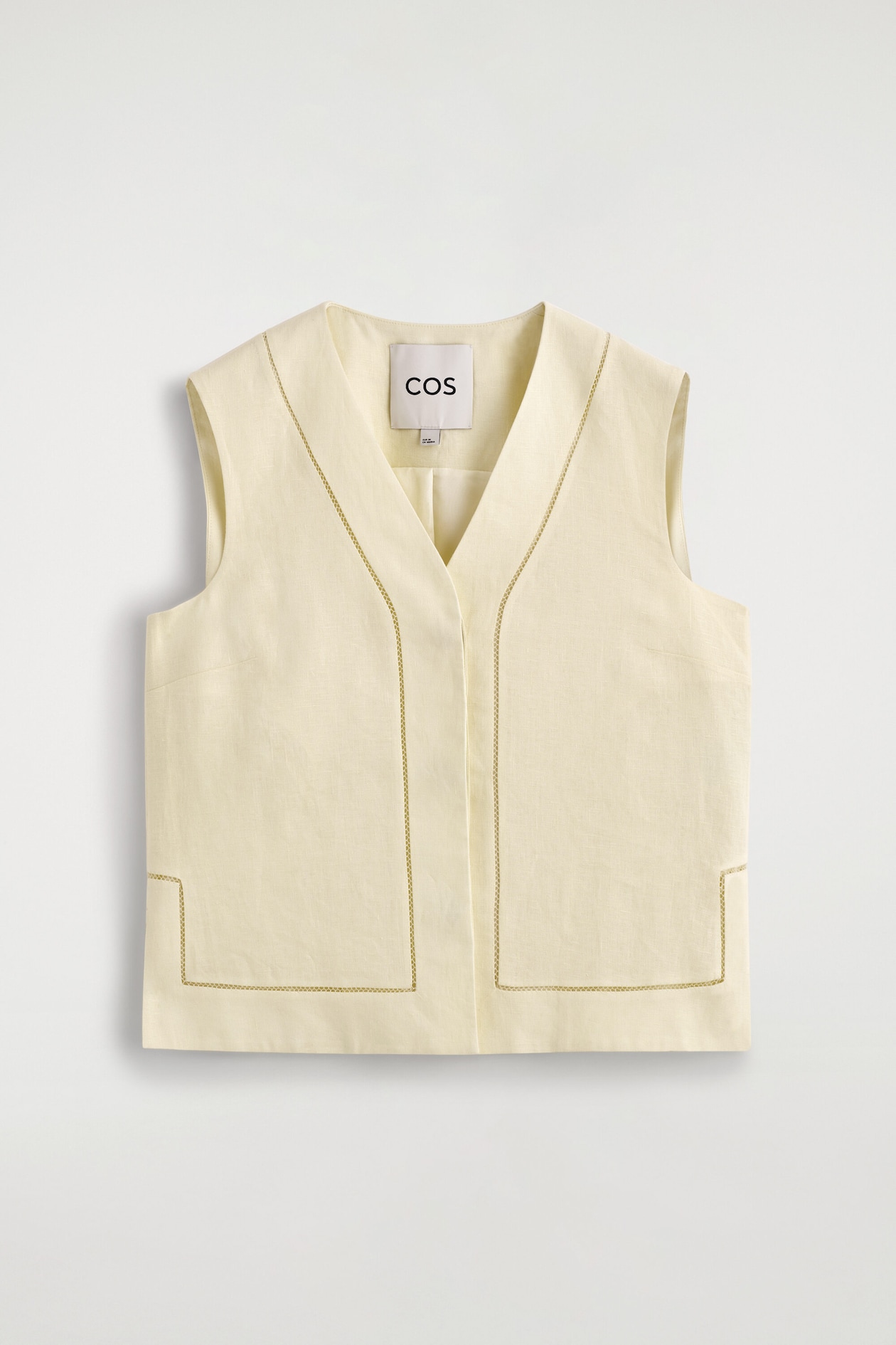 EMBROIDERED-DETAIL LINEN WAISTCOAT — BUTTER YELLOW
