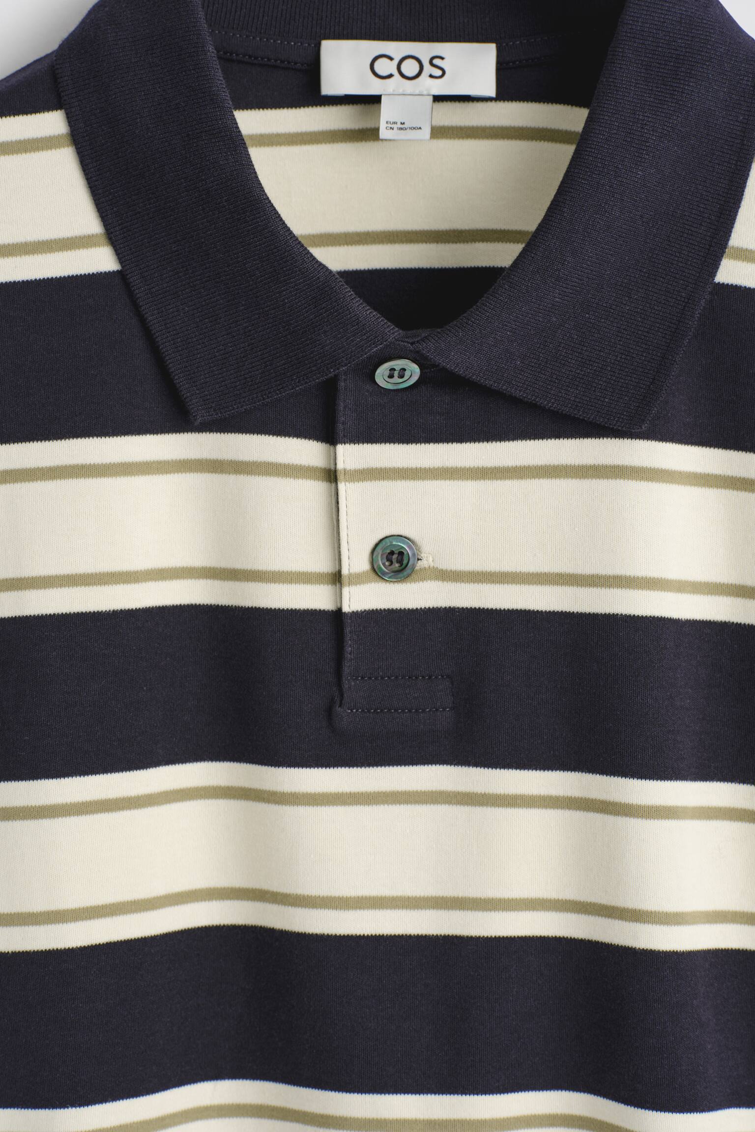 INTERLOCK BOMULDS POLOSKJORTE - ECRU / NAVY / STRIBET/ECRU - 4