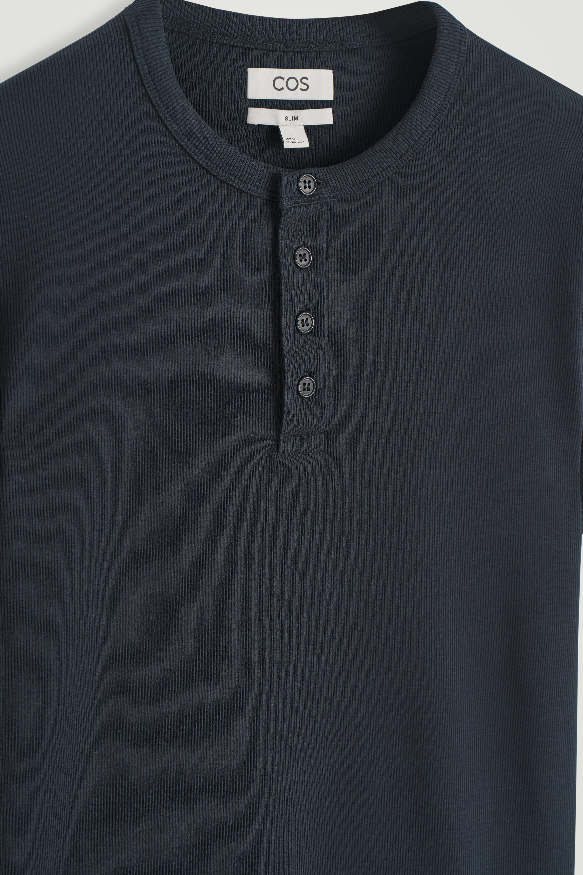 SLIM-FIT RIBBED HENLEY T-SHIRT - NAVY | COS