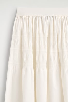 TIERED GATHERED MIDI SKIRT — WHITE 4