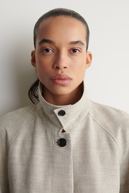 LINEN-WOOL LONG TRENCH COAT — STONE MÉLANGE 4