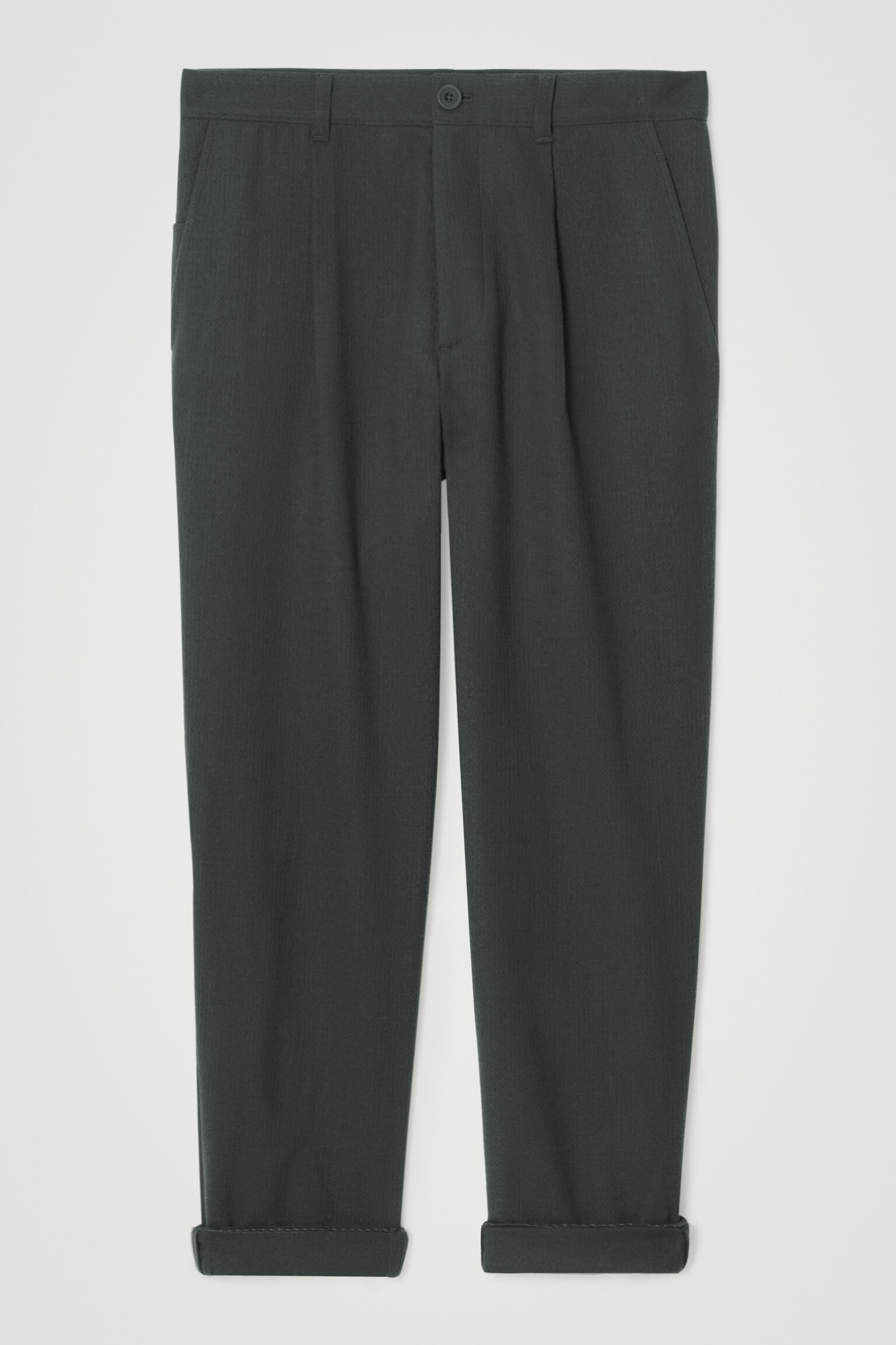 PLEATED WOOL TAPERED TROUSERS - DARK GREEN/BLACK
