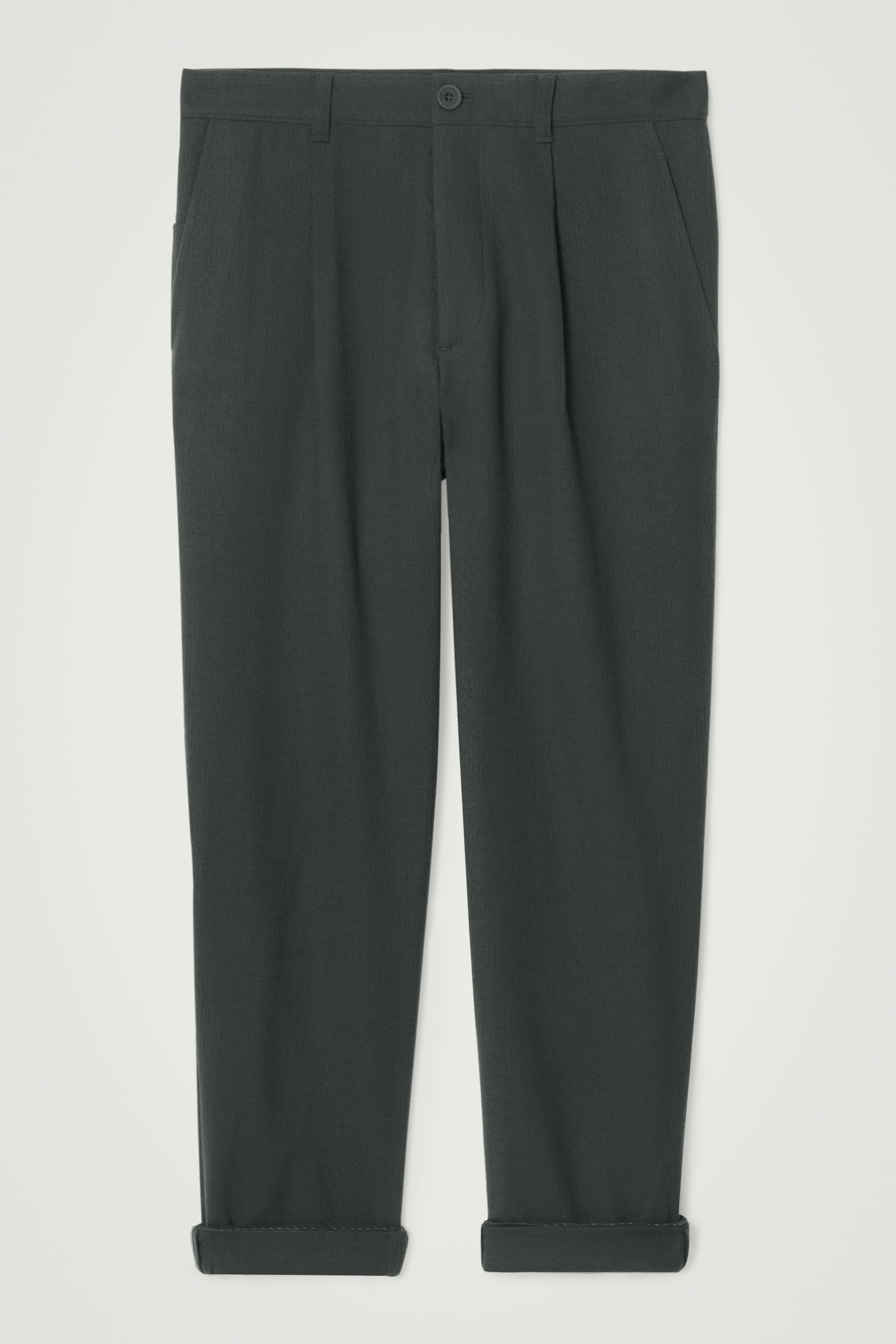 Näytä suurempi kuva: PLEATED WOOL TAPERED TROUSERS - DARK GREEN - MIEHET | H&M FI 1