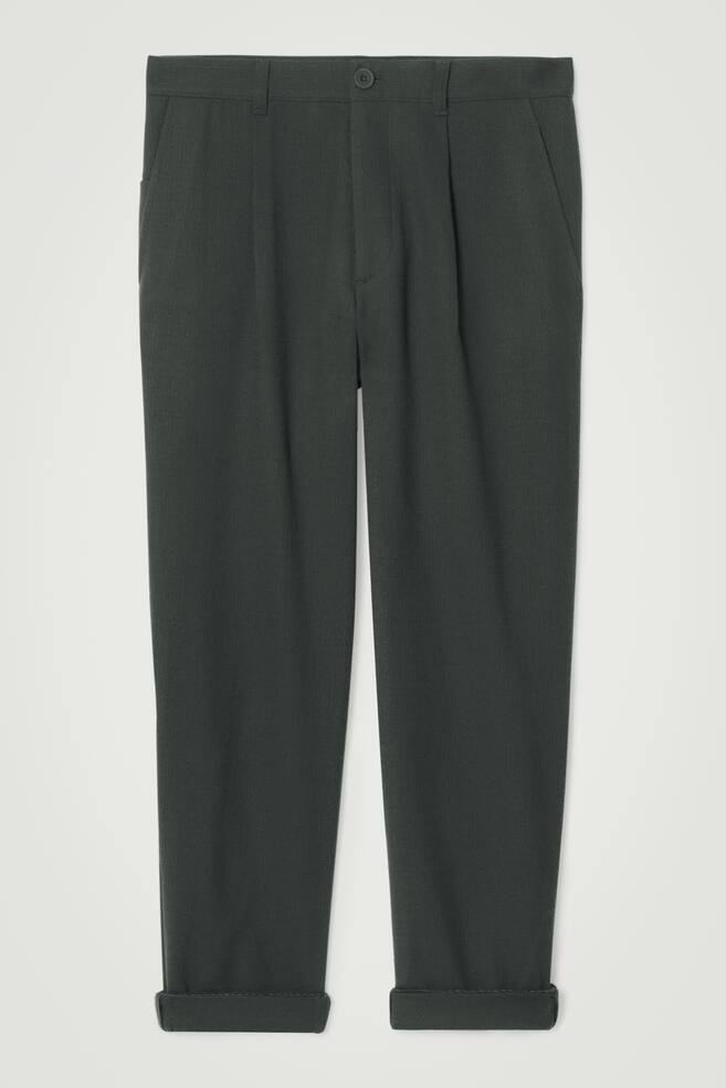 PLEATED WOOL TAPERED TROUSERS - DARK GREEN/BLACK - 1