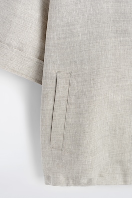 LINEN-WOOL SHORT-SLEEVED ZIP-UP SHIRT — STONE MÉLANGE 6