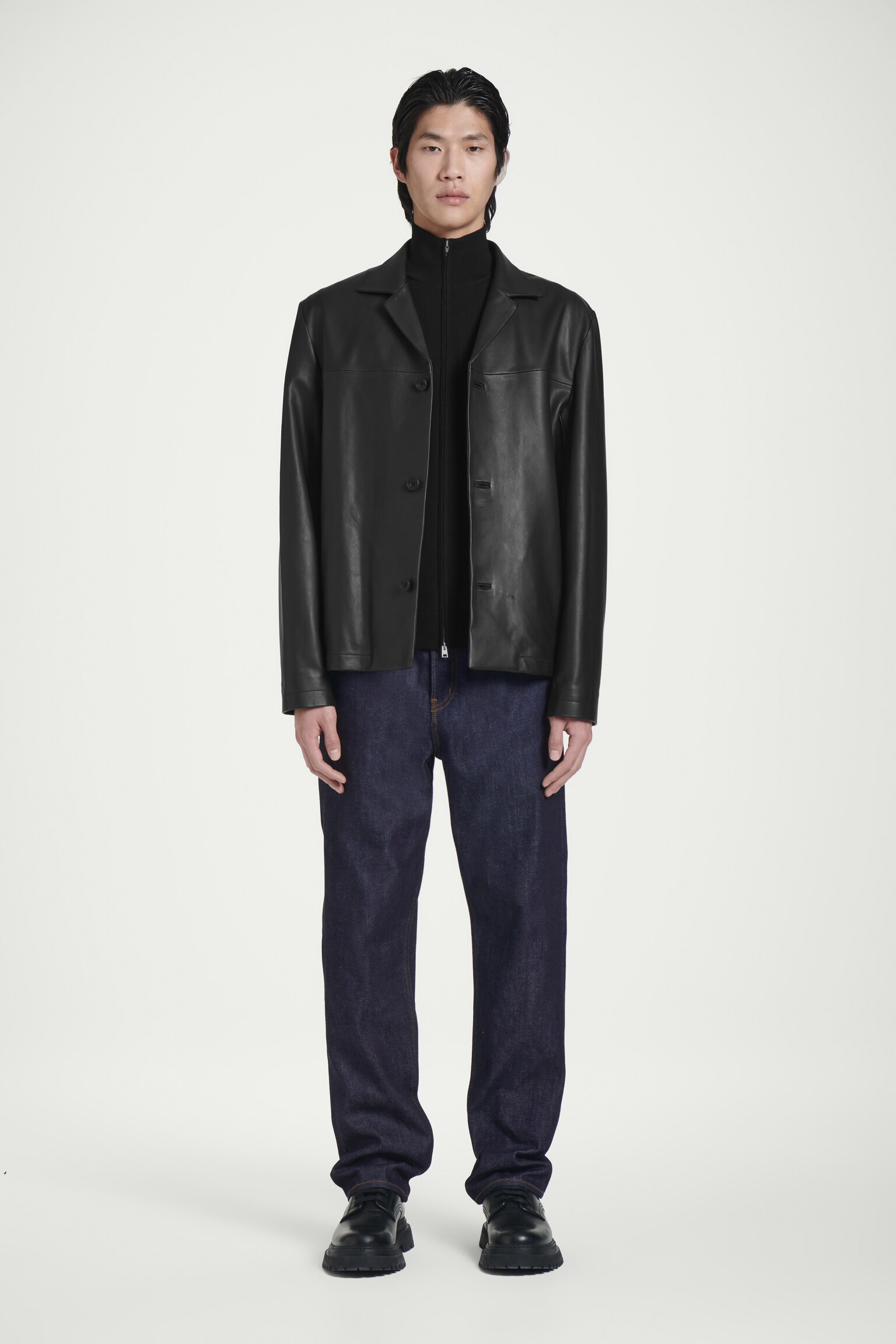 CARDIGAN IN LANA MERINO CERNIERA E COLLO A IMBUTO - NERO - 5