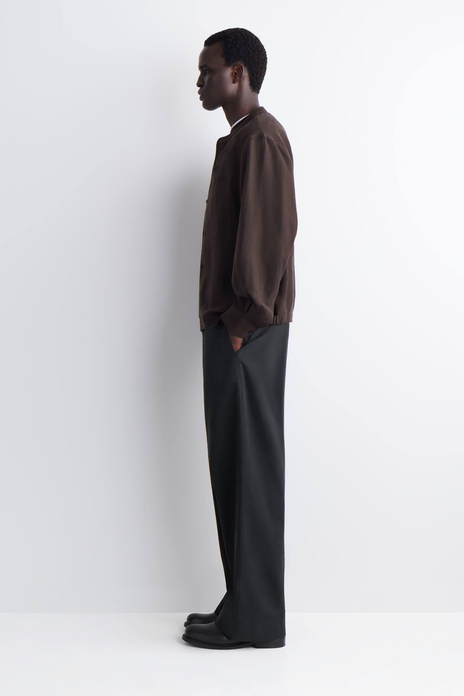 OVERSIZED LINNEN SHIRT MET OPA-KRAAG-DONKERBRUIN - 6
