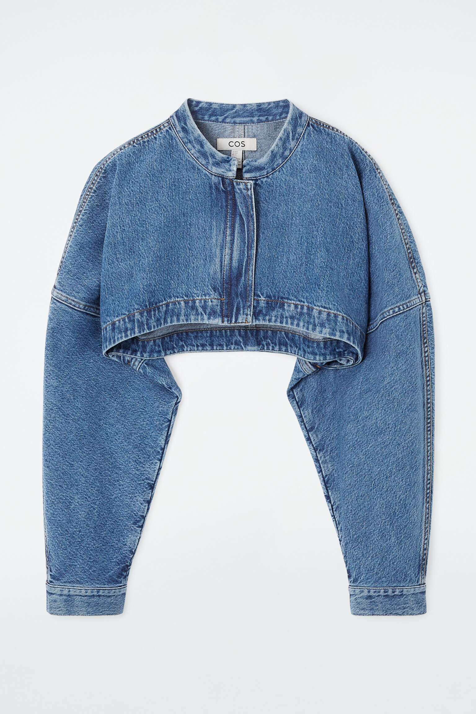 CROPPED HYBRID DENIM JACKET - BLUE