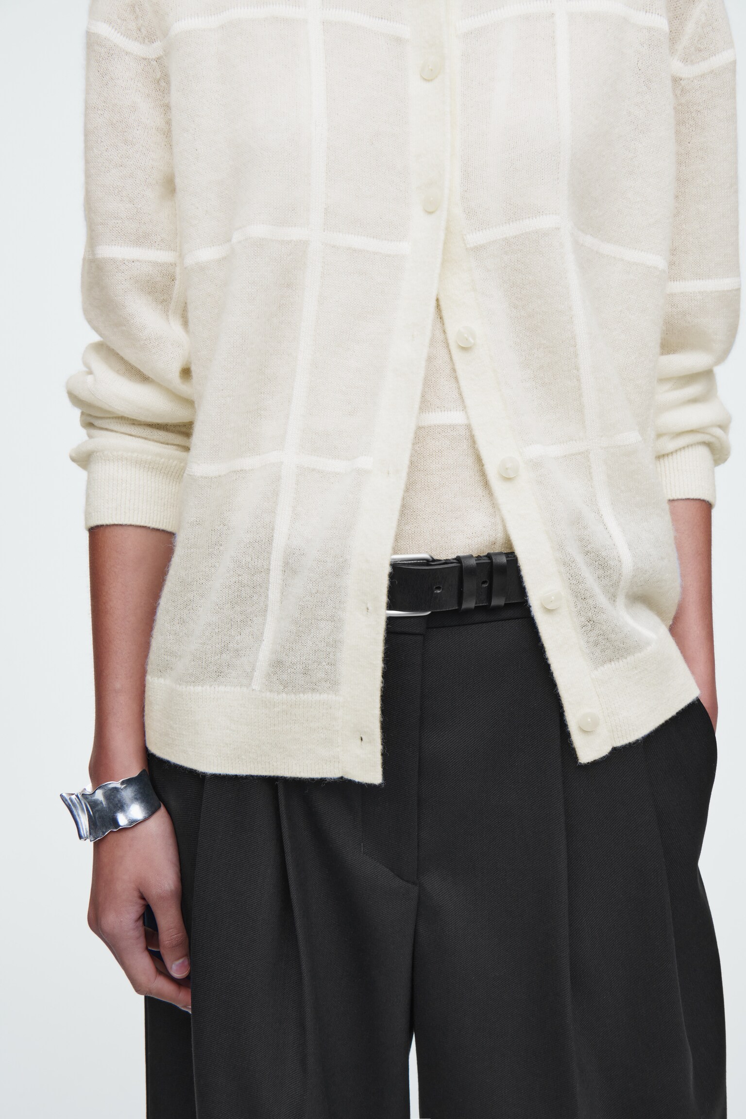 CARDIGAN A QUADRI - AVORIO - 7