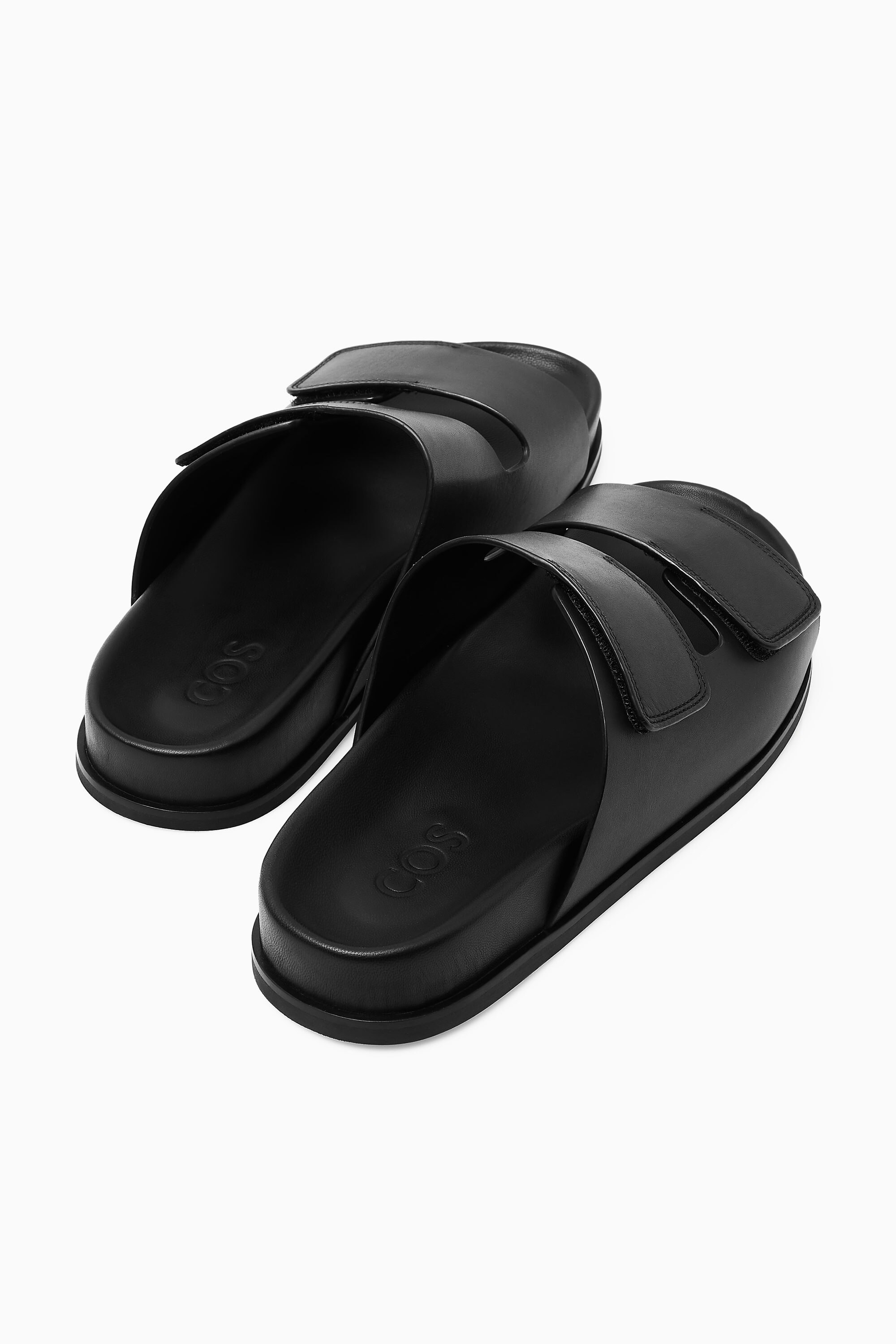 WIDE-STRAP LEATHER SLIDES - BLACK | COS US