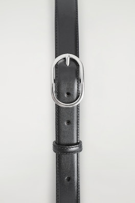 OVAL-BUCKLE LEATHER BELT — BLACK / SILVER 2